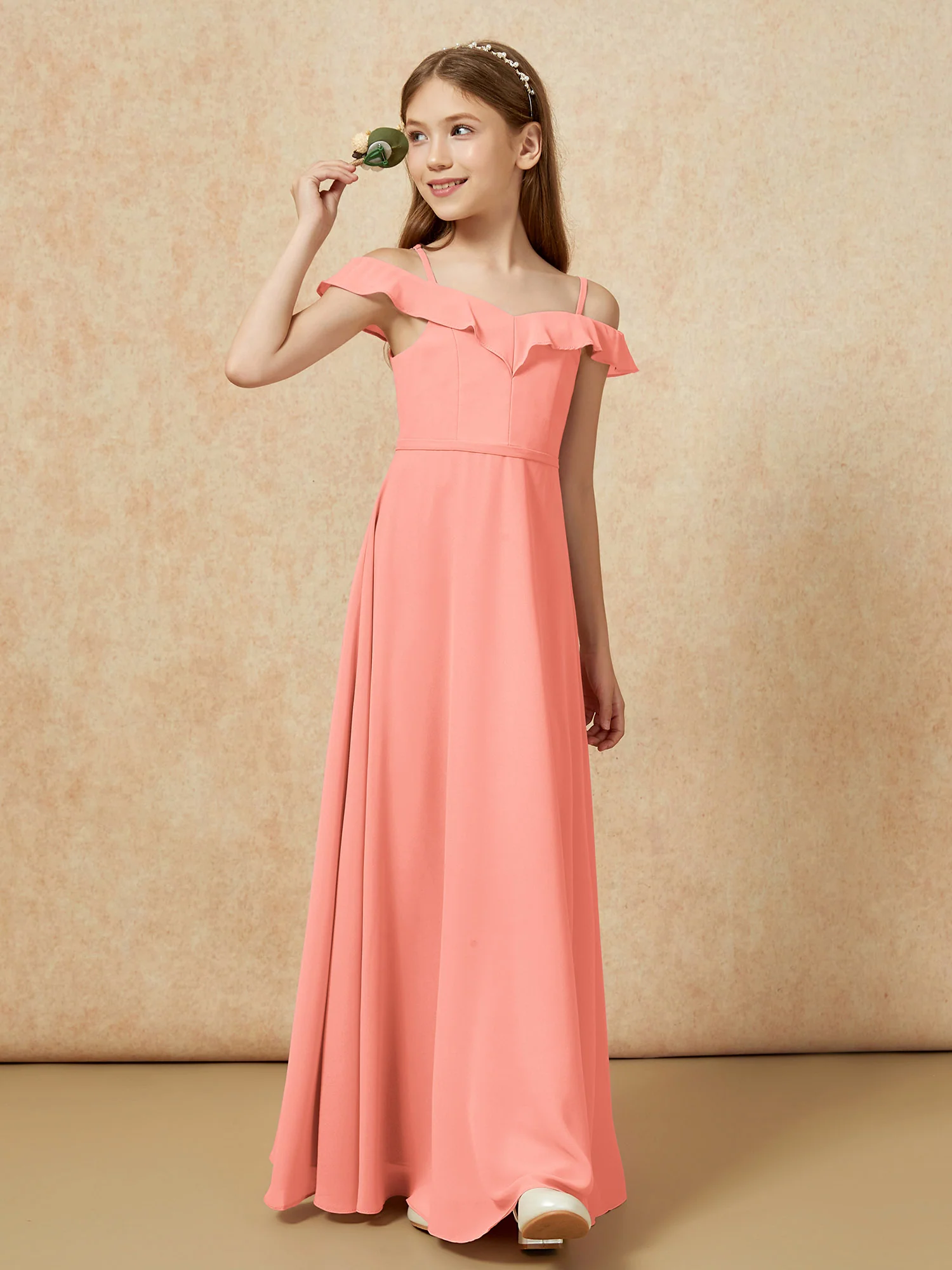 Off-the-shoulder A-Line Junior Bridesmaid Dresses Sunset - Image 4