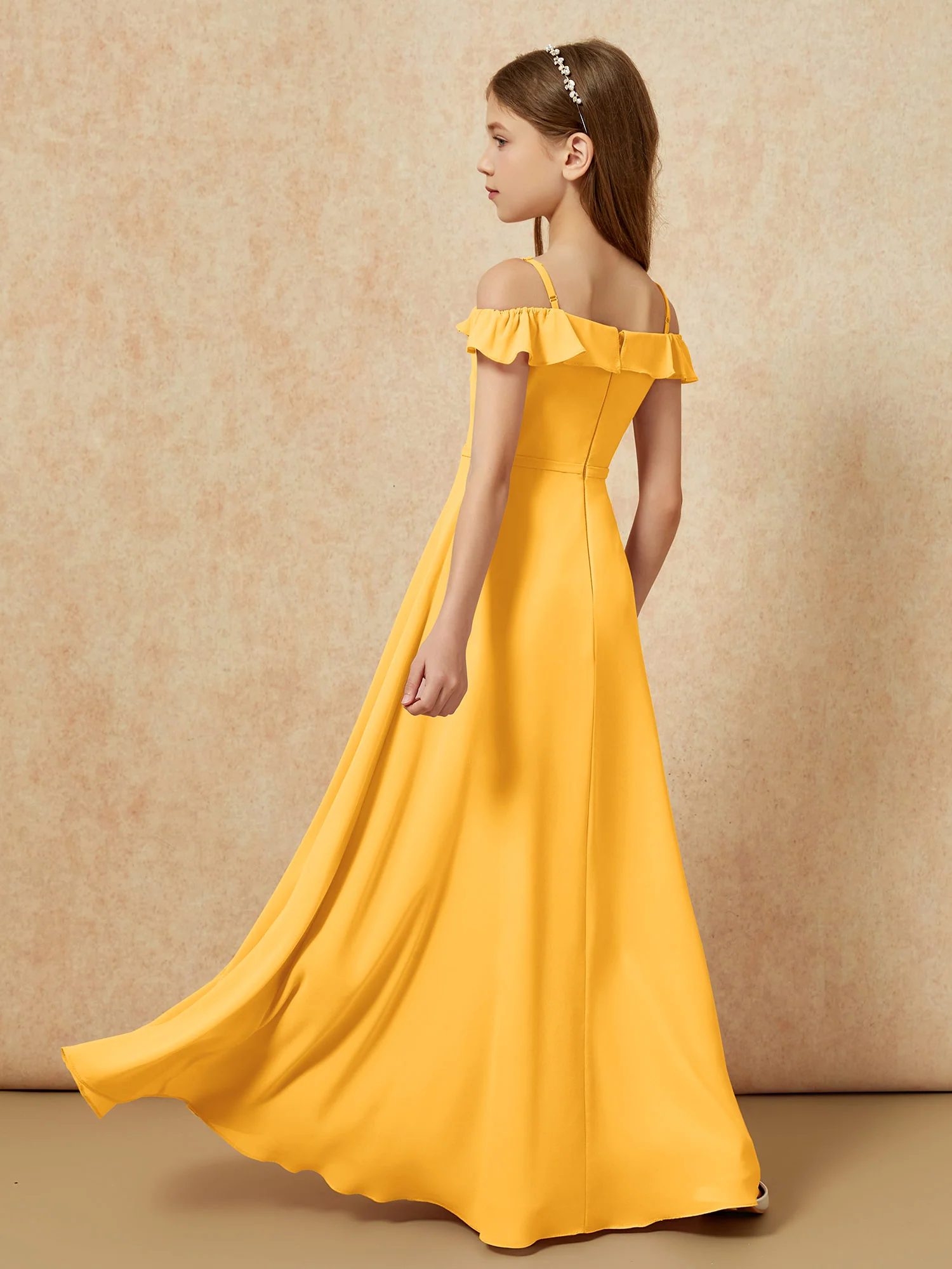 Off-the-shoulder A-Line Junior Bridesmaid Dresses Tangerine - Image 2