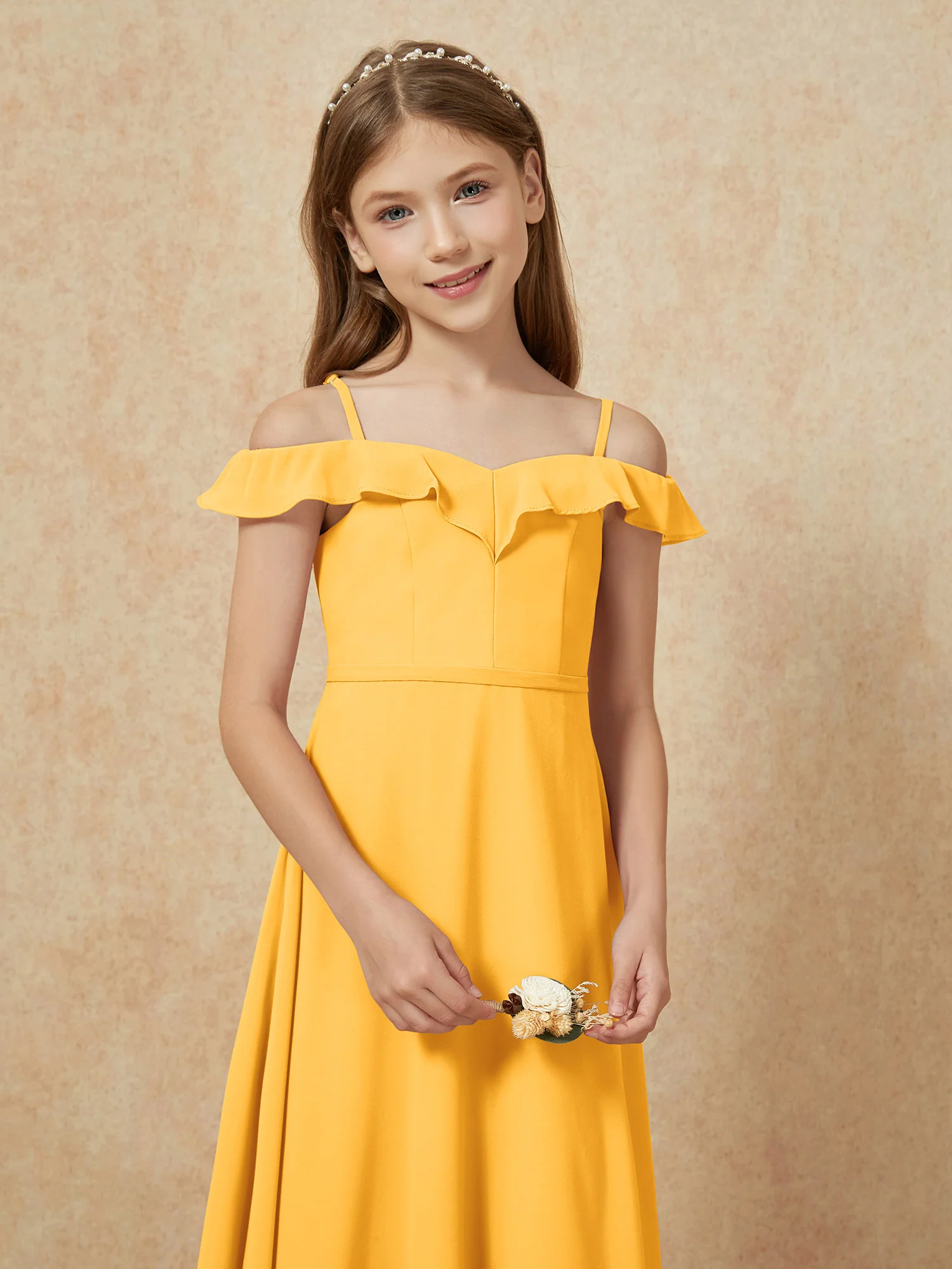 Off-the-shoulder A-Line Junior Bridesmaid Dresses Tangerine - Image 6