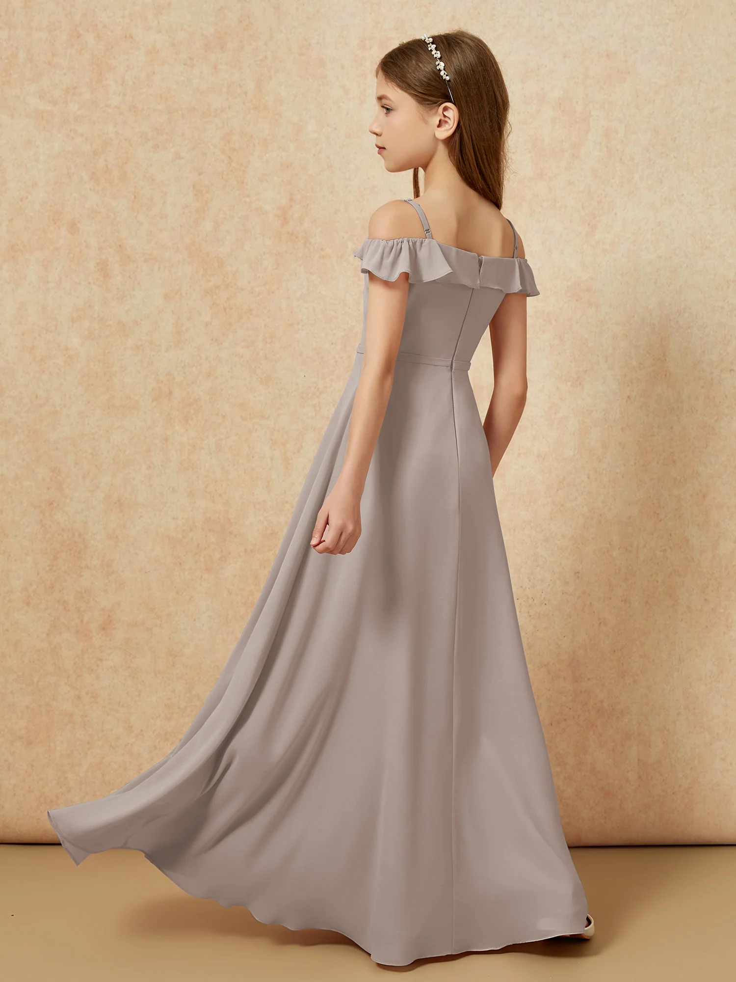 Off-the-shoulder A-Line Junior Bridesmaid Dresses Taupe - Image 2