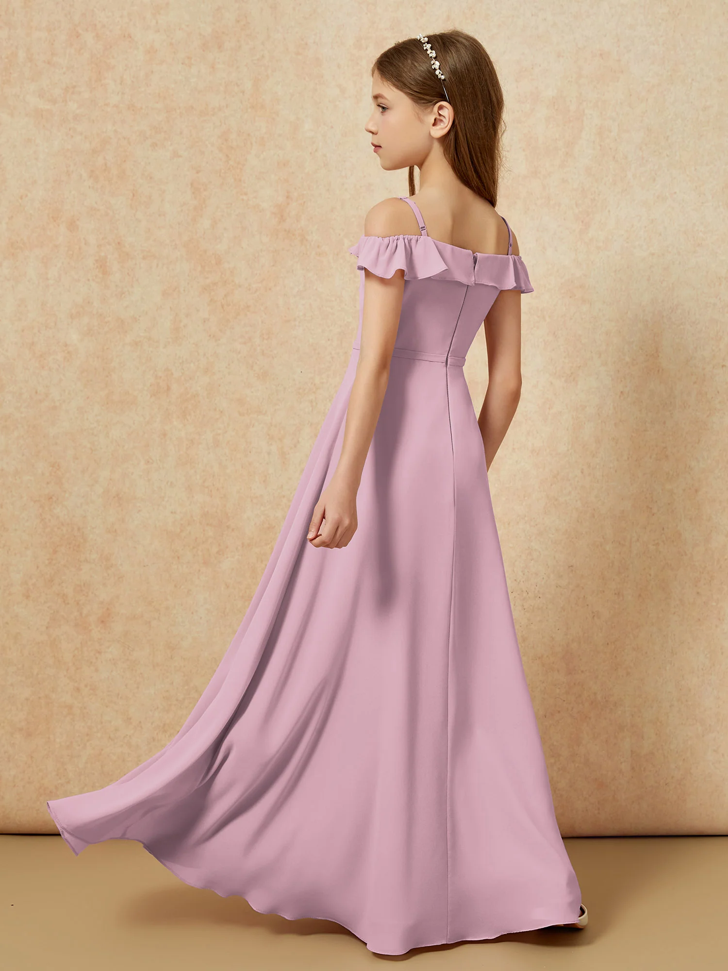 Off-the-shoulder A-Line Junior Bridesmaid Dresses Vintage Mauve - Image 2