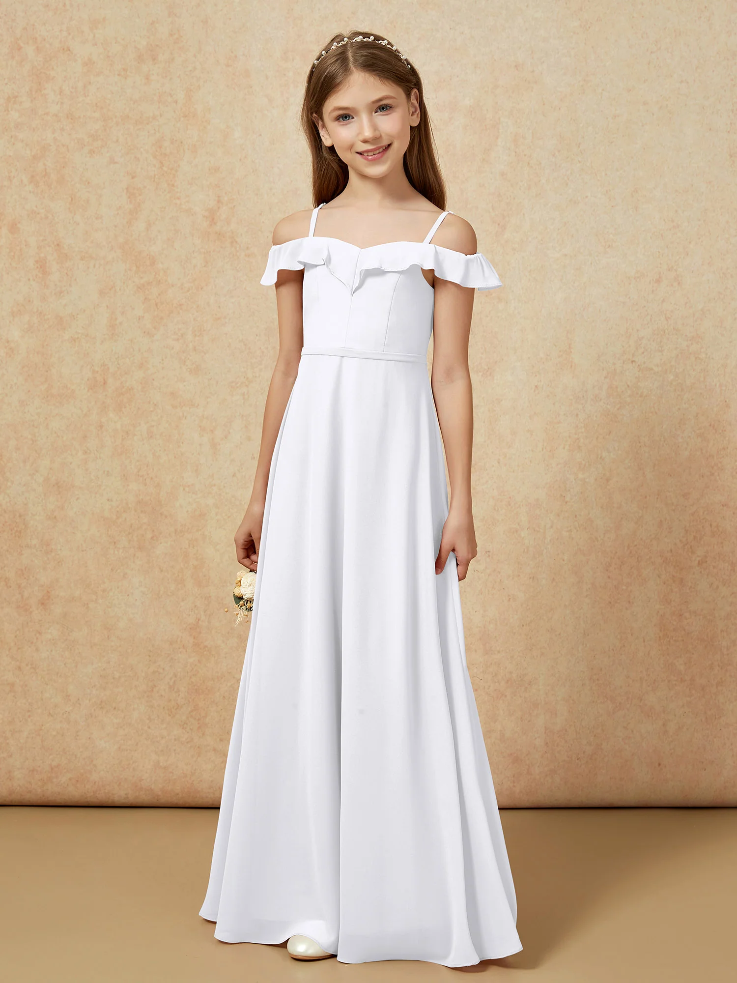 Off-the-shoulder A-Line Junior Bridesmaid Dresses White - Image 5