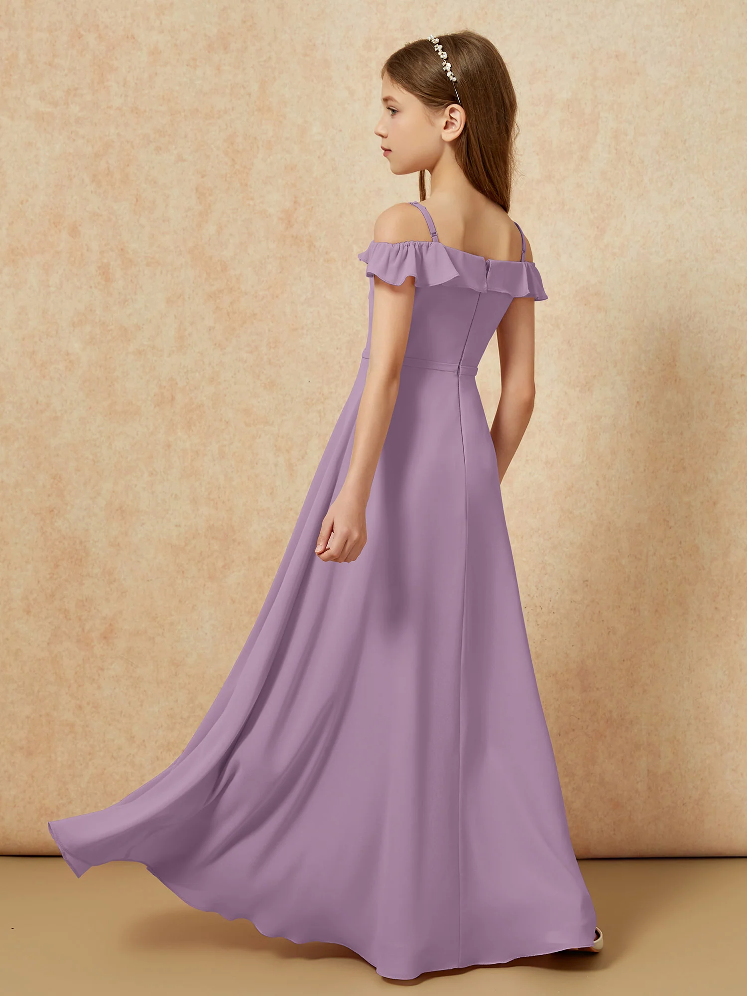 Off-the-shoulder A-Line Junior Bridesmaid Dresses Wisteria - Image 2