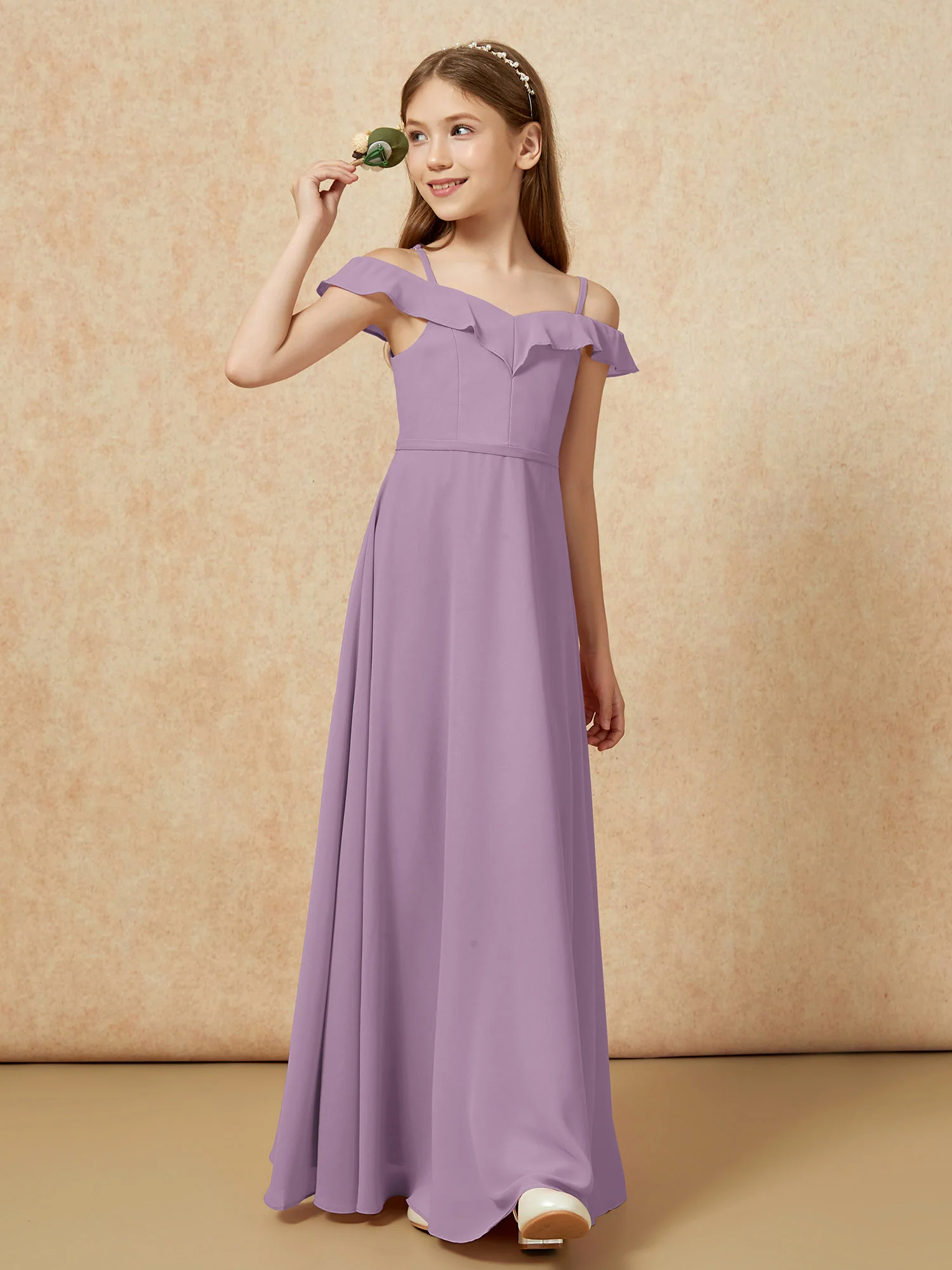 Off-the-shoulder A-Line Junior Bridesmaid Dresses Wisteria - Image 4