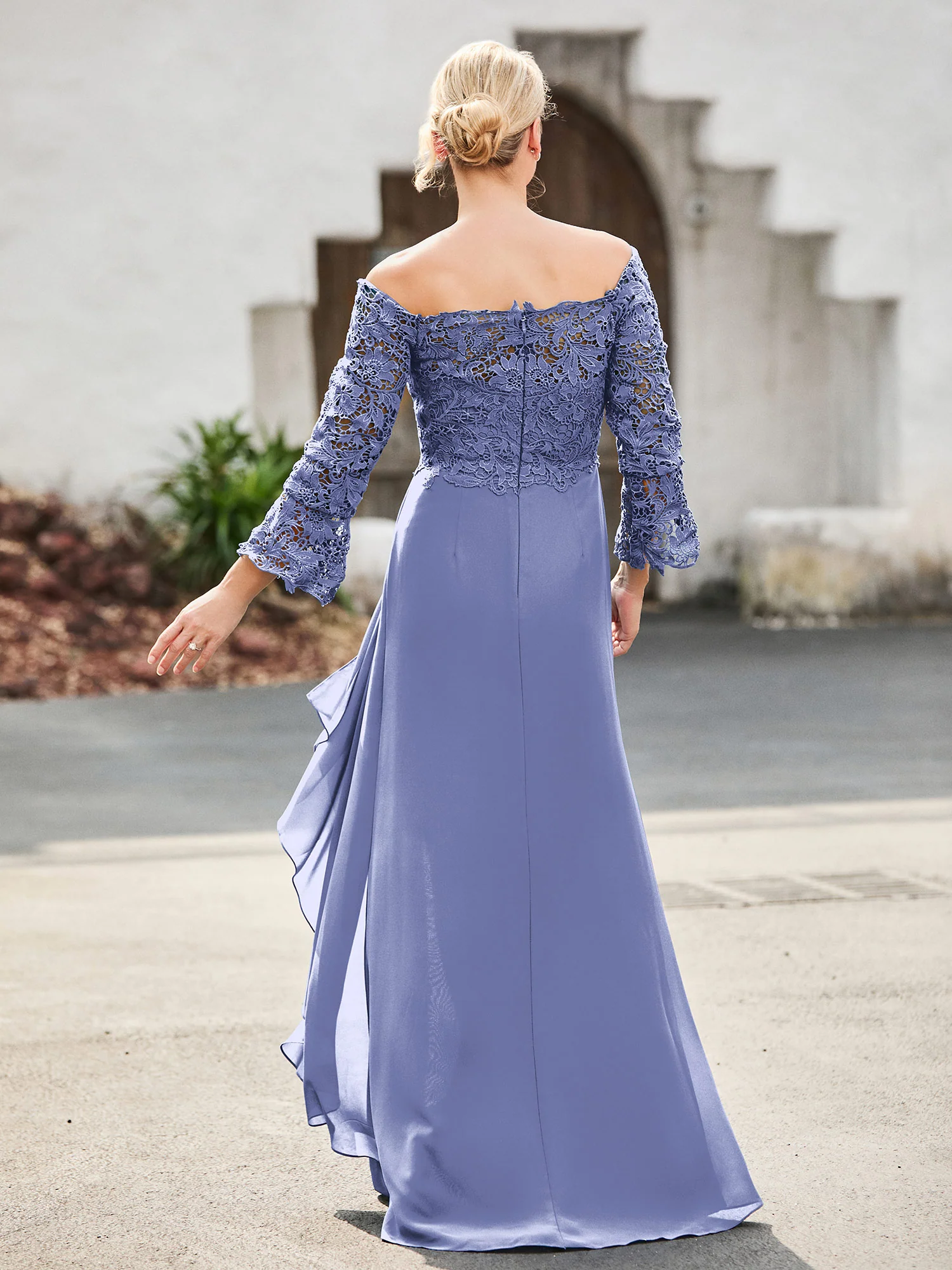 Off-the-Shoulder Lace Top Chiffon Dress Periwinkle - Image 2
