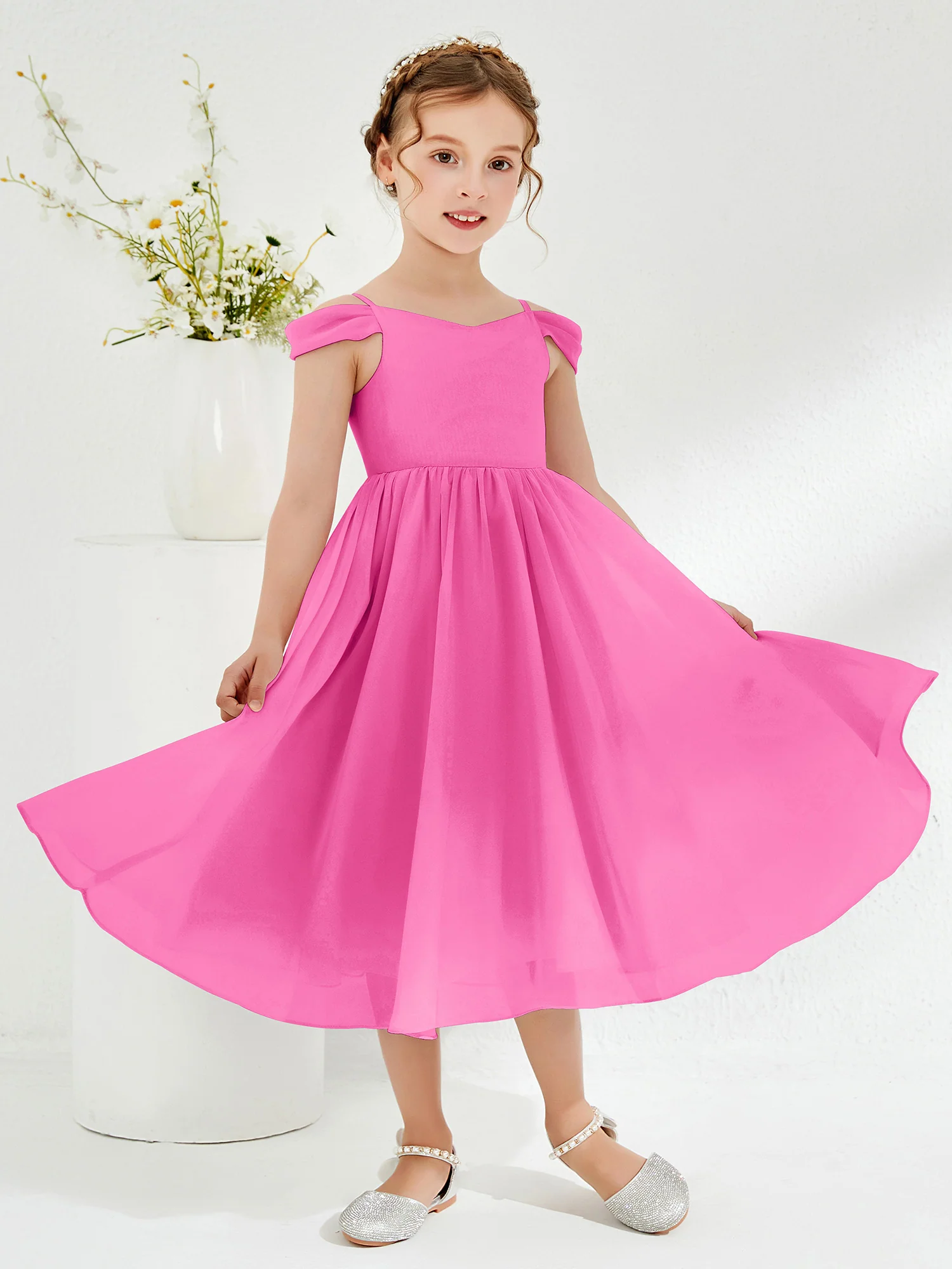 Off-the-shoulder Pleated Girl's Dress Azalea - Image 3