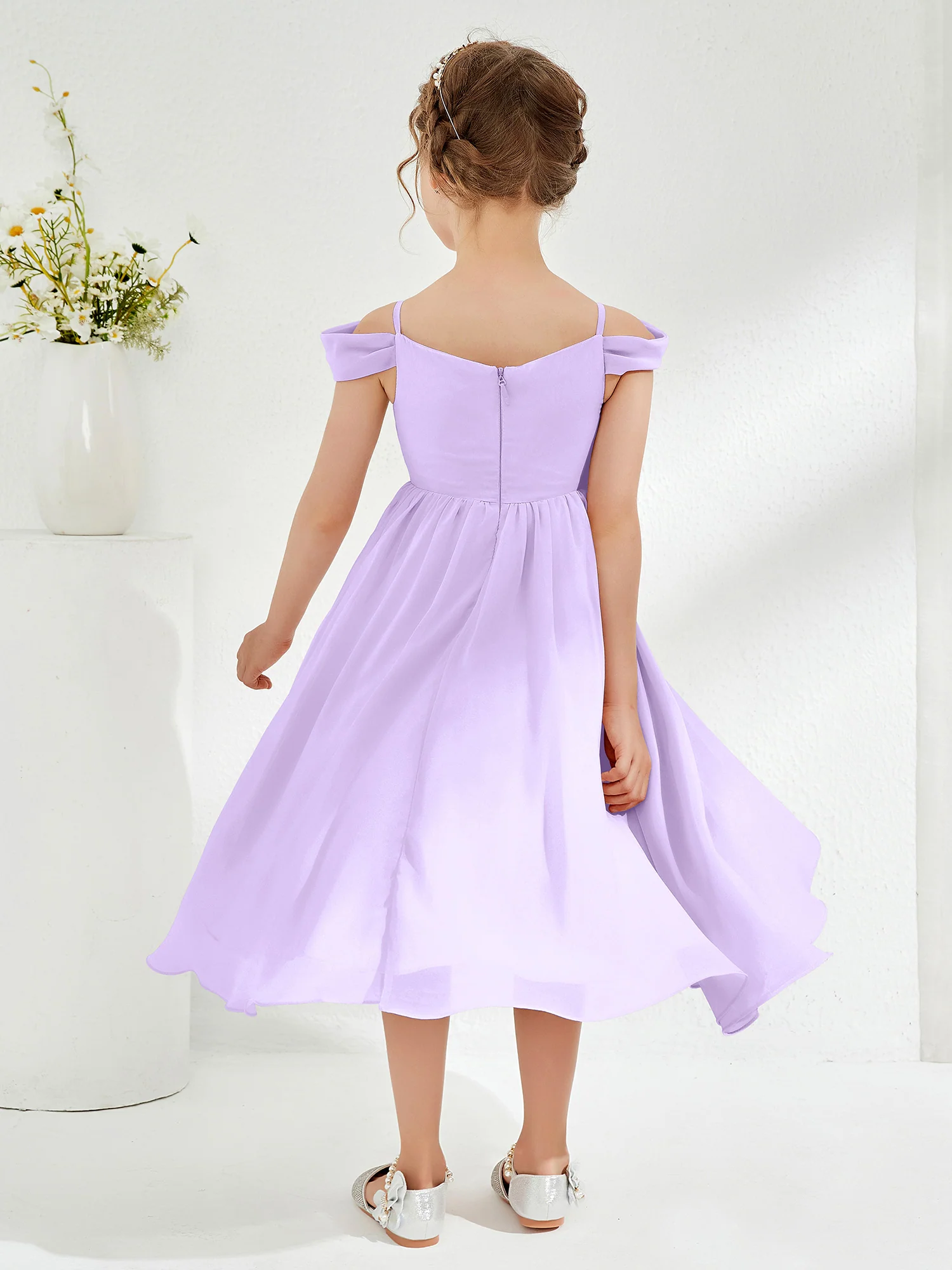 Off-the-shoulder Pleated Girl's Dress Lilac - Image 2