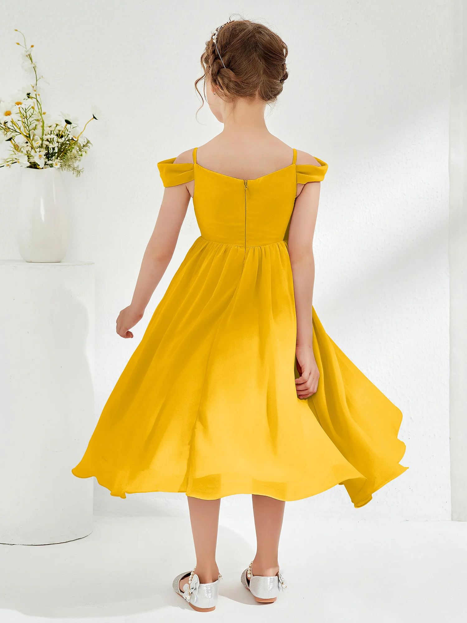 Off-the-shoulder Pleated Girl's Dress Marigold - Image 2