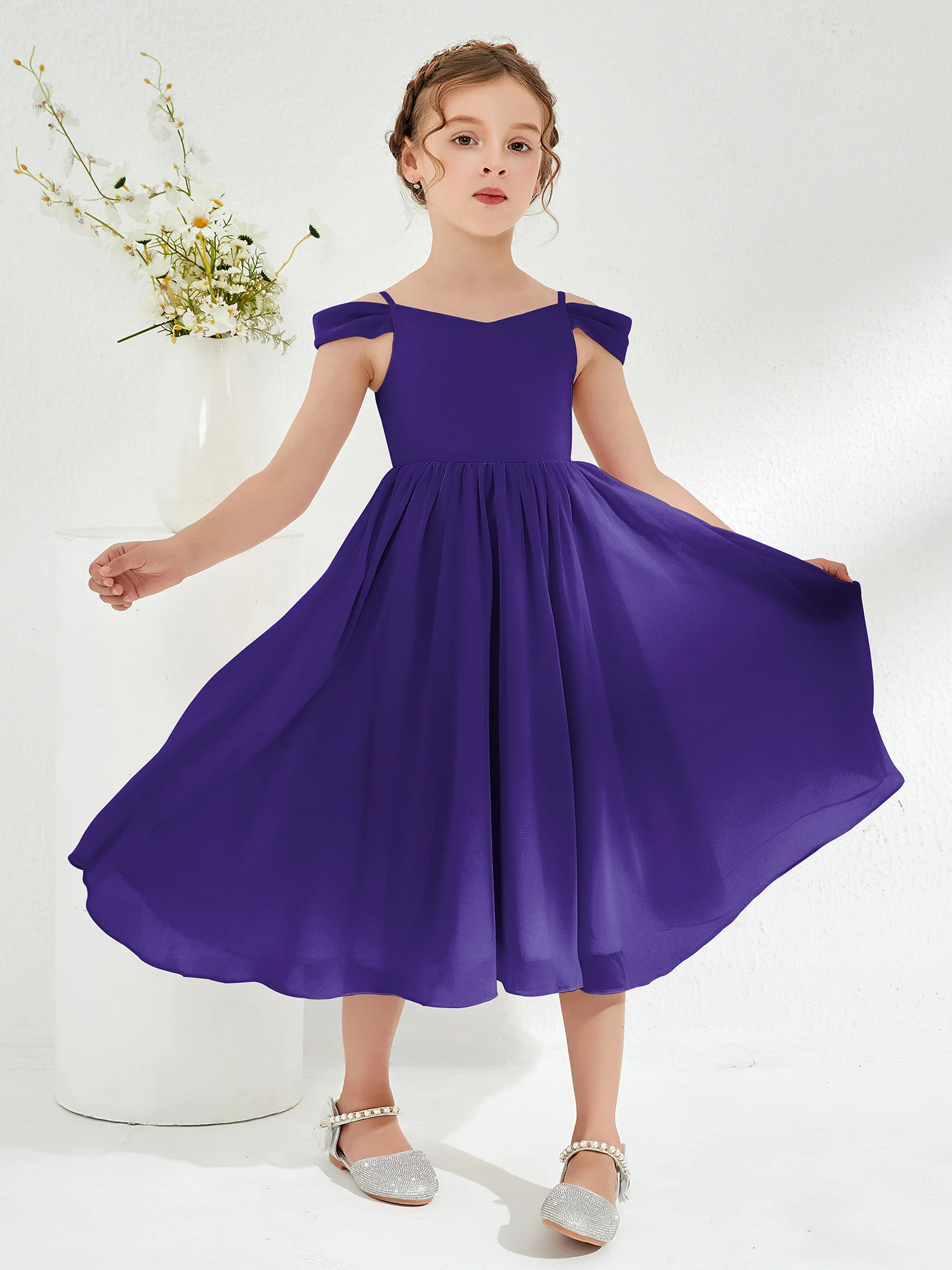 Off-the-shoulder Pleated Girl's Dress Regency