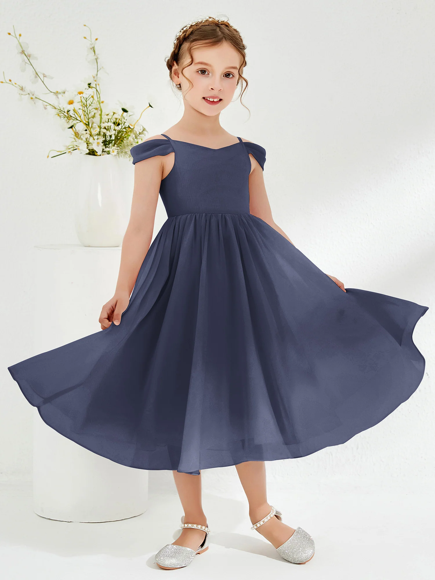 Off-the-shoulder Pleated Girl's Dress Stormy - Image 3