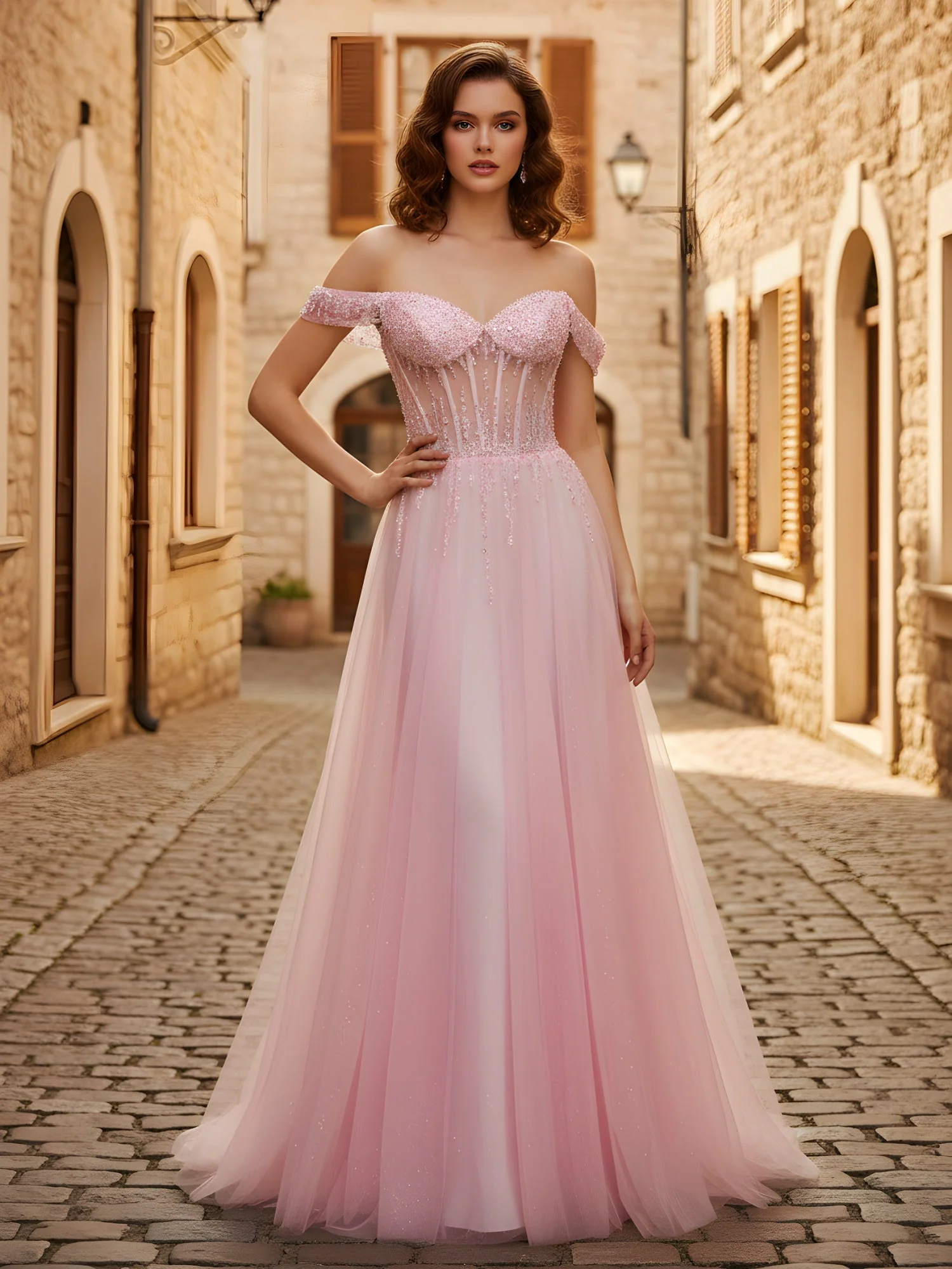 Off-the-shoulder Sequins A-Line Tulle Dress Red