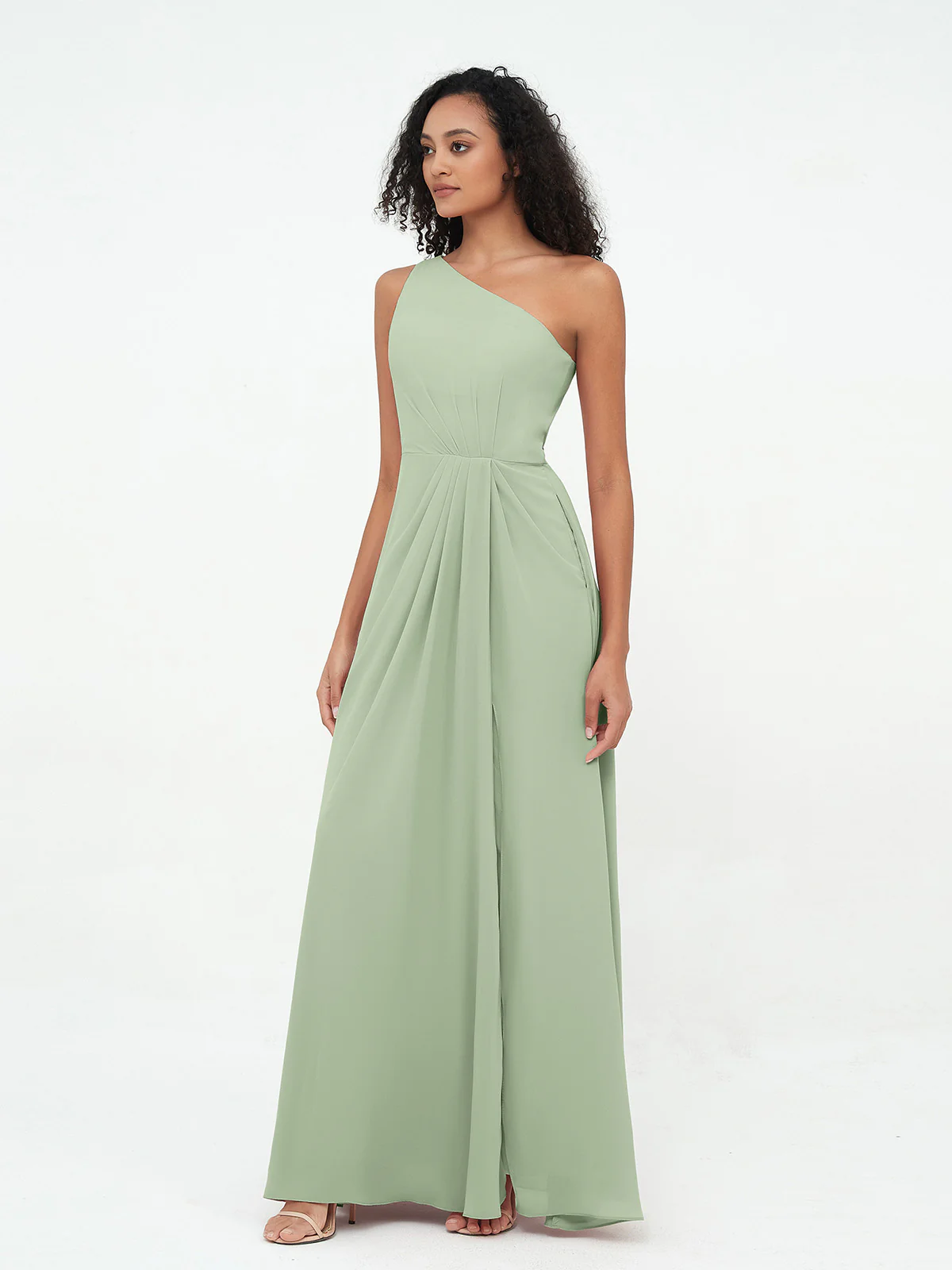 One-Shoulder Chiffon Max Dresses with Slit Clearance - Image 3