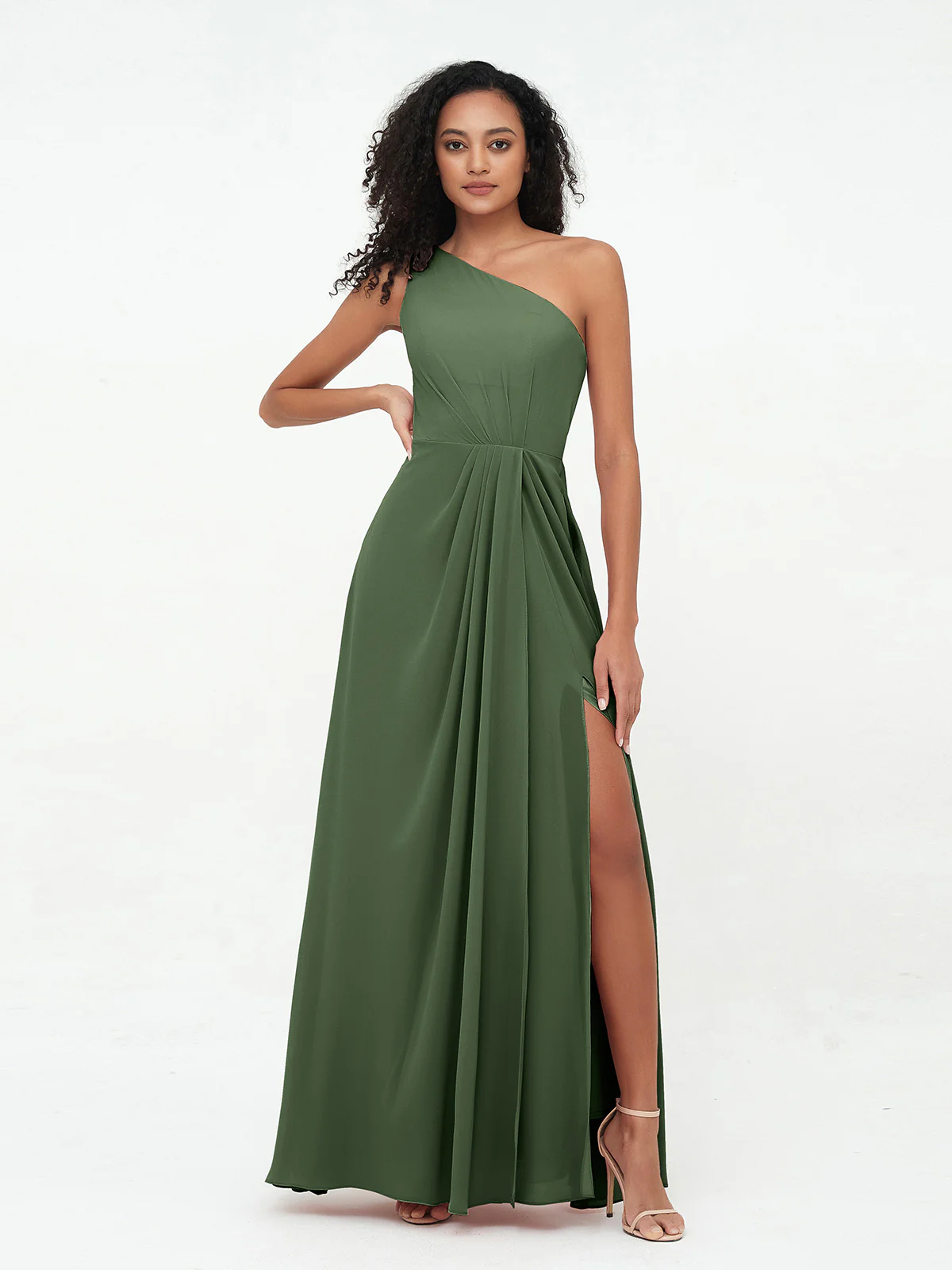 One-Shoulder Chiffon Max Dresses with Slit Clearance - Image 5