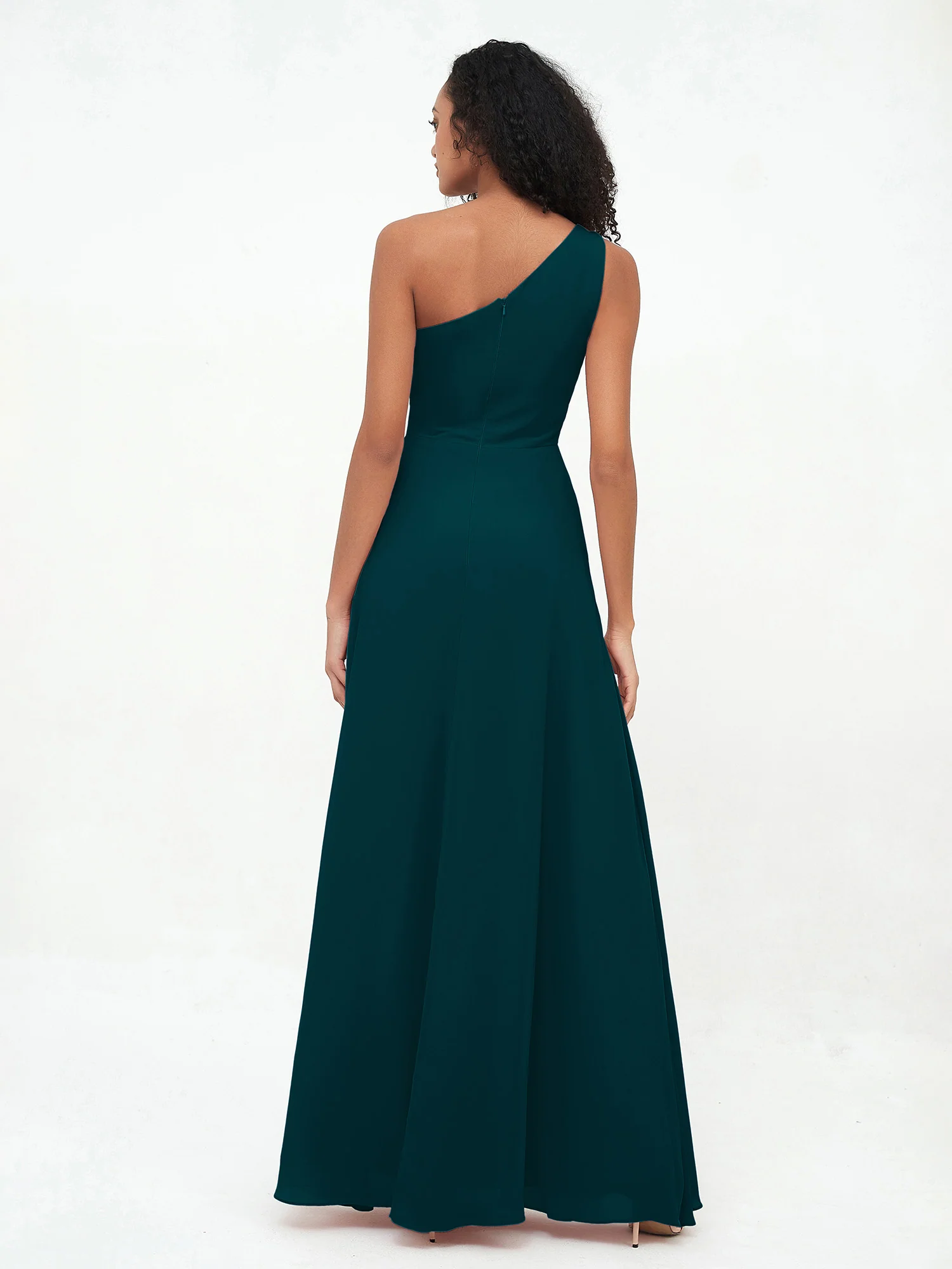 One-Shoulder Chiffon Max Dresses with Slit-Pine - Image 2