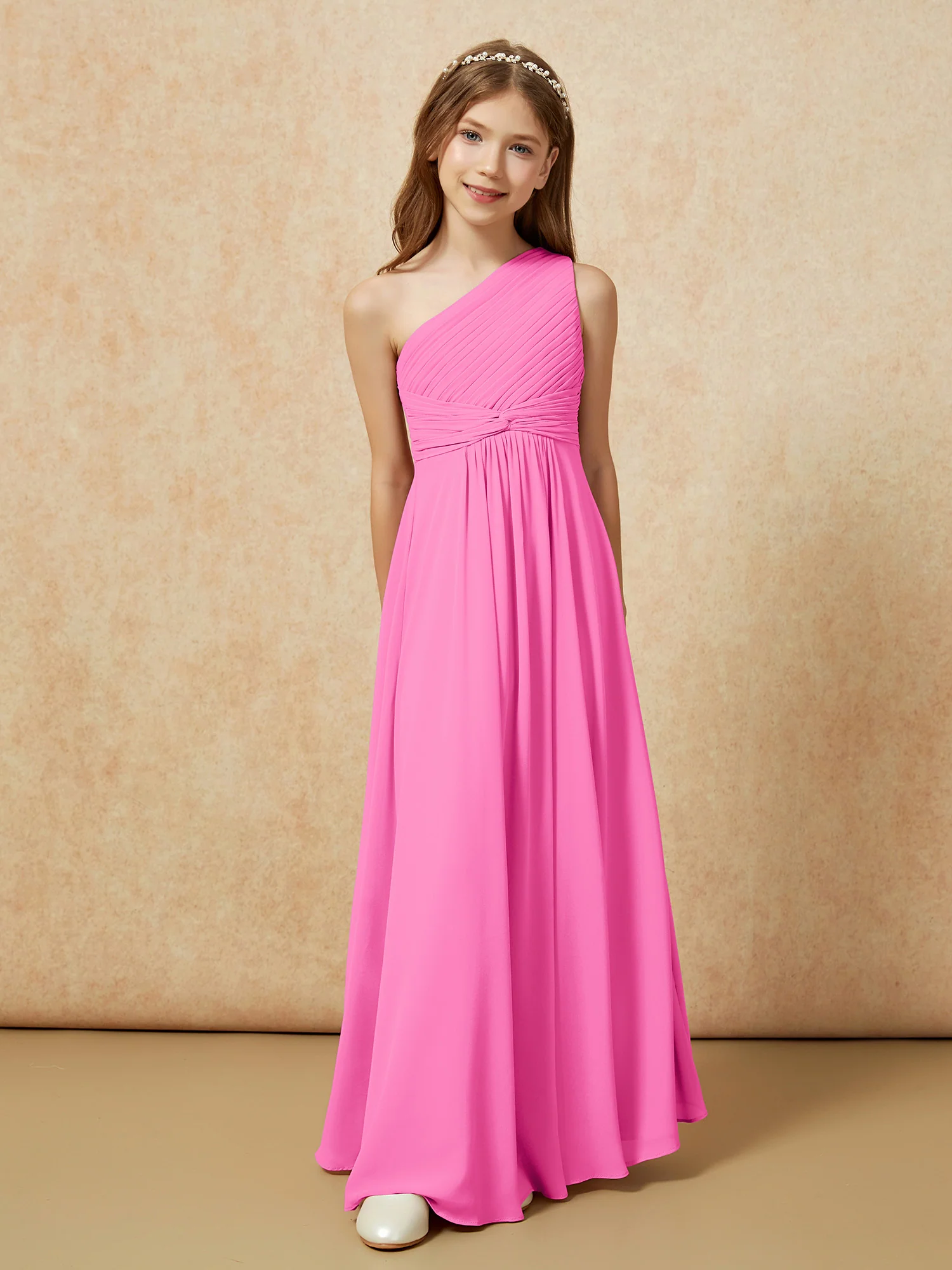 One Shoulder Pleated Chiffon Junior Bridesmaid Dress Azalea