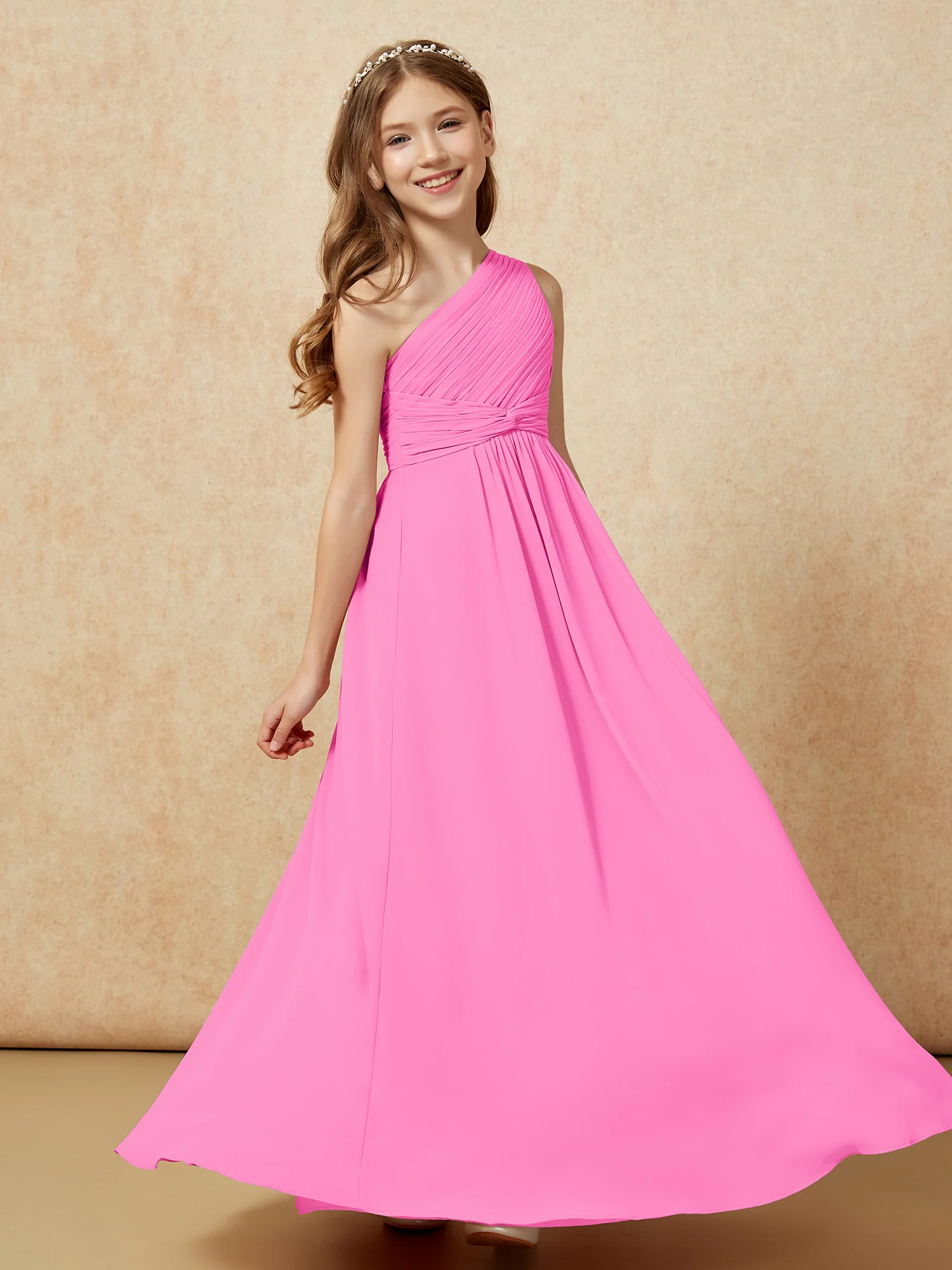 One Shoulder Pleated Chiffon Junior Bridesmaid Dress Azalea - Image 5