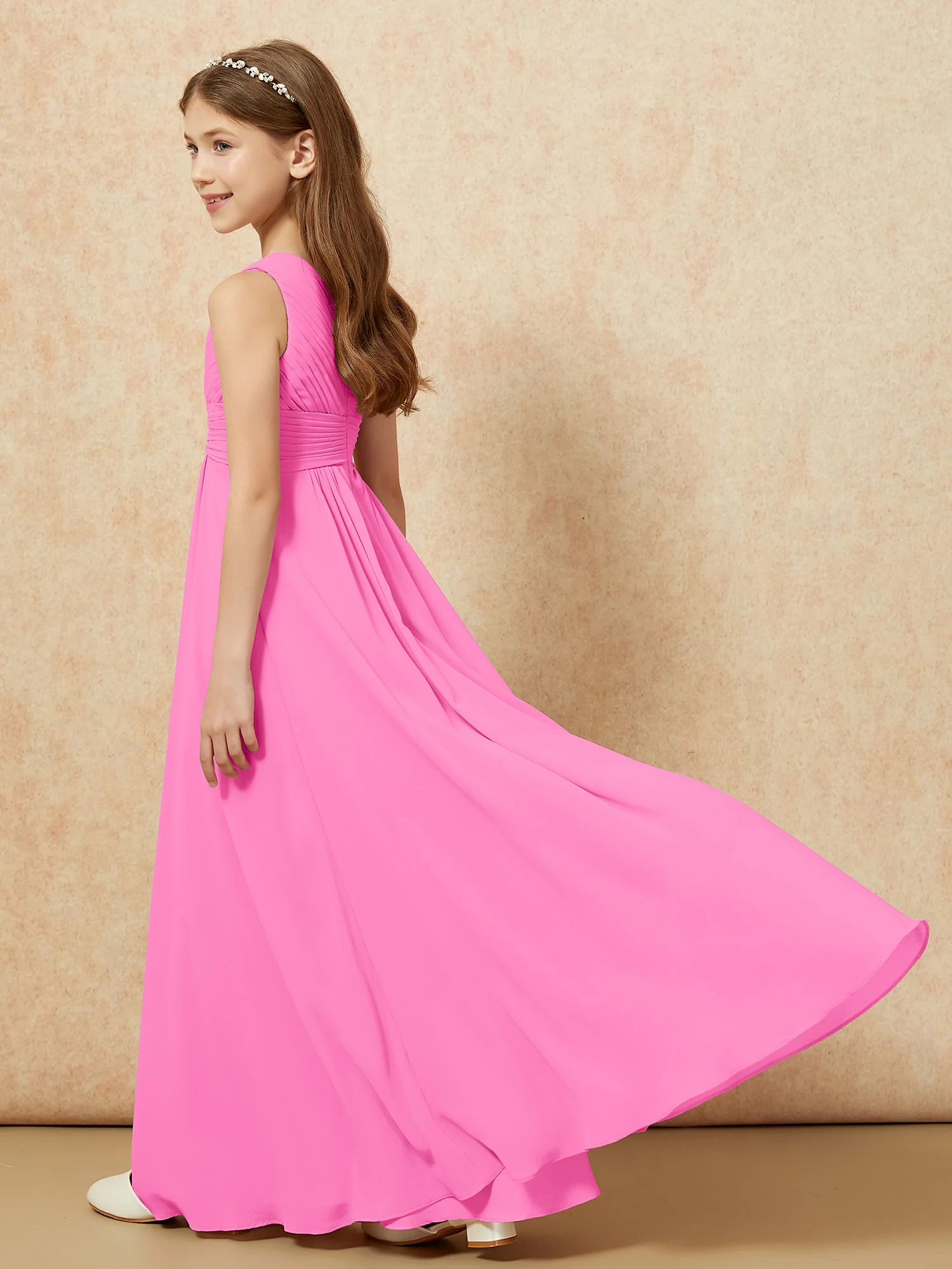 One Shoulder Pleated Chiffon Junior Bridesmaid Dress Azalea - Image 6