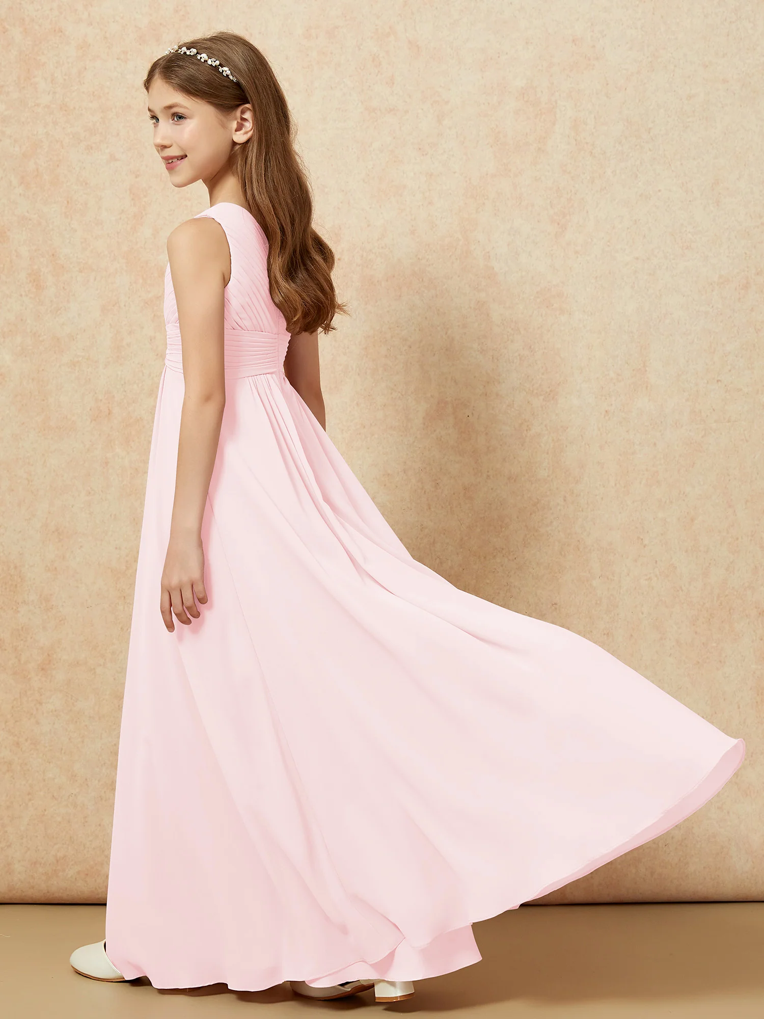 One Shoulder Pleated Chiffon Junior Bridesmaid Dress Blushing Pink - Image 6
