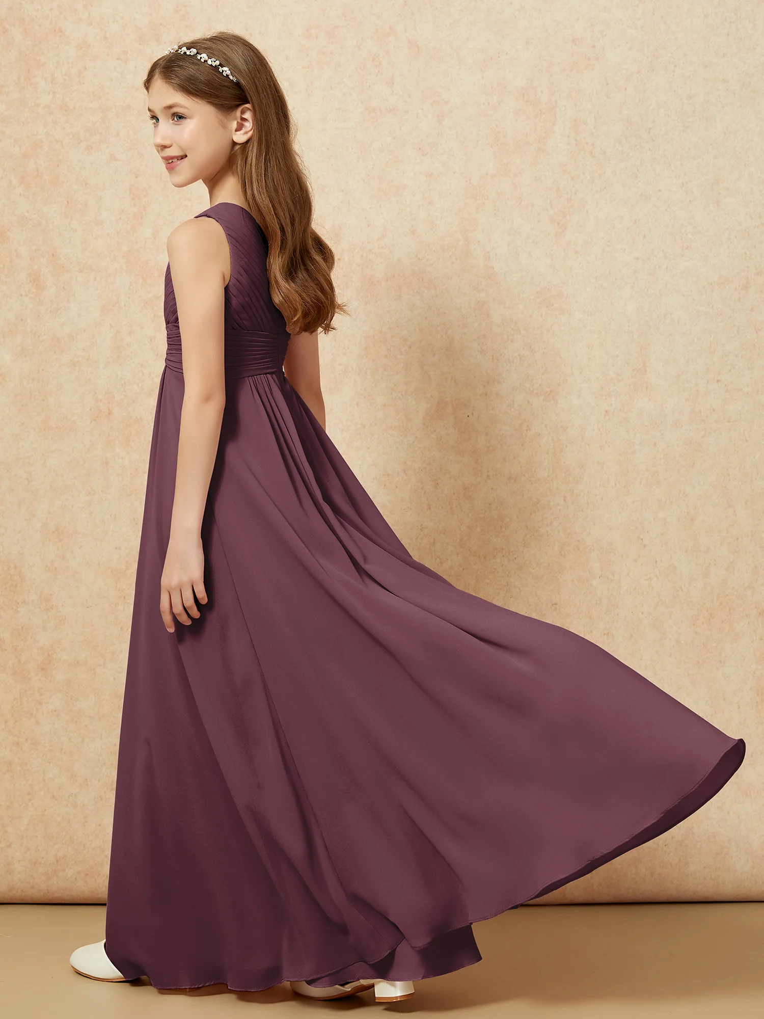 One Shoulder Pleated Chiffon Junior Bridesmaid Dress Cabernet - Image 6