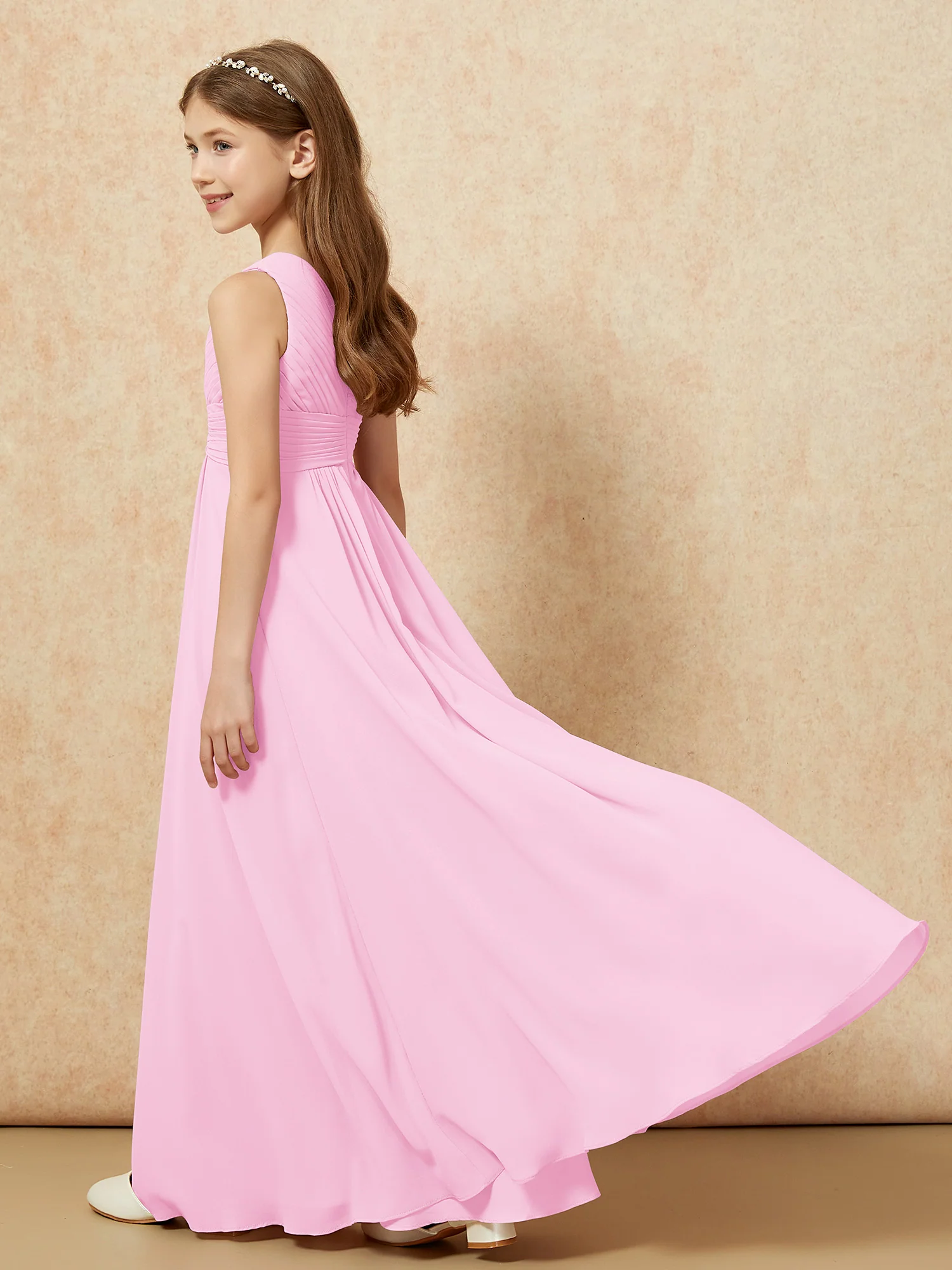 One Shoulder Pleated Chiffon Junior Bridesmaid Dress Candy Pink - Image 6