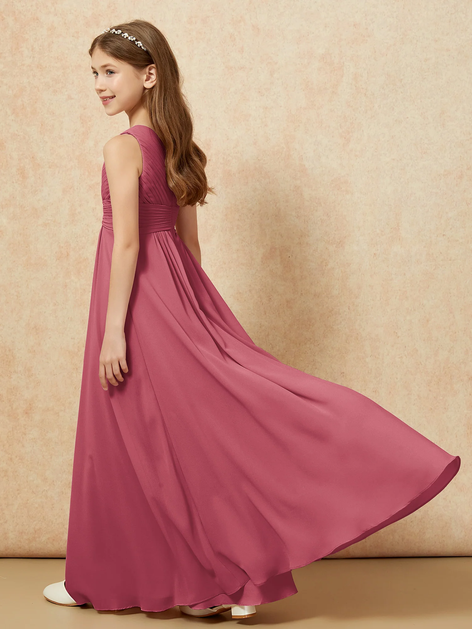 One Shoulder Pleated Chiffon Junior Bridesmaid Dress Cinnamon Rose - Image 6