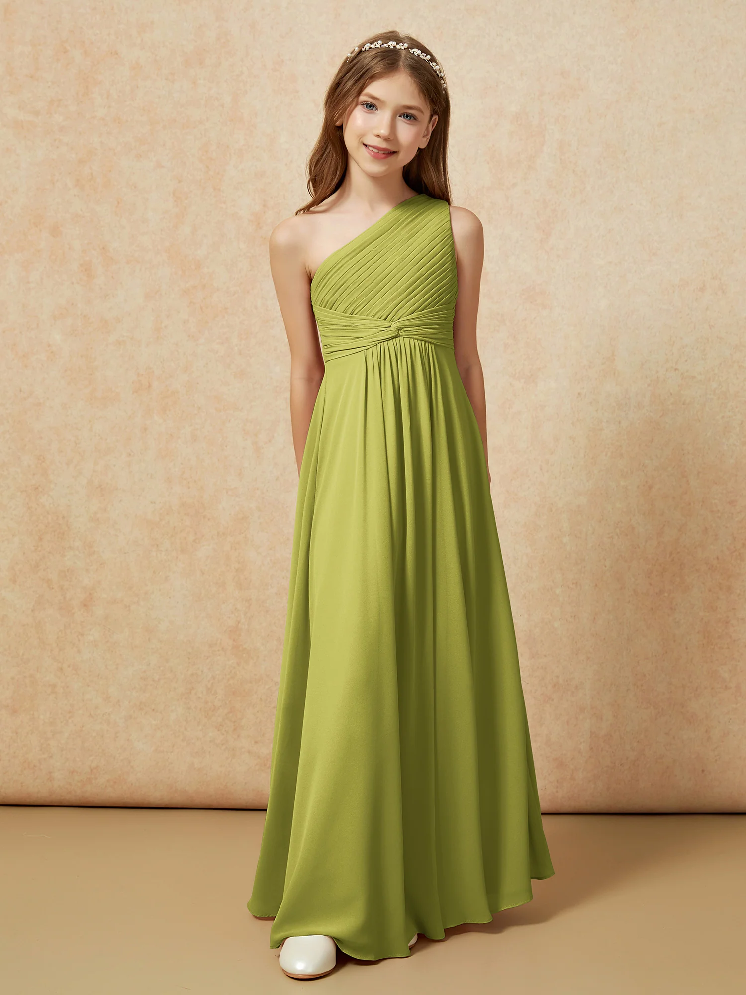 One Shoulder Pleated Chiffon Junior Bridesmaid Dress Clover