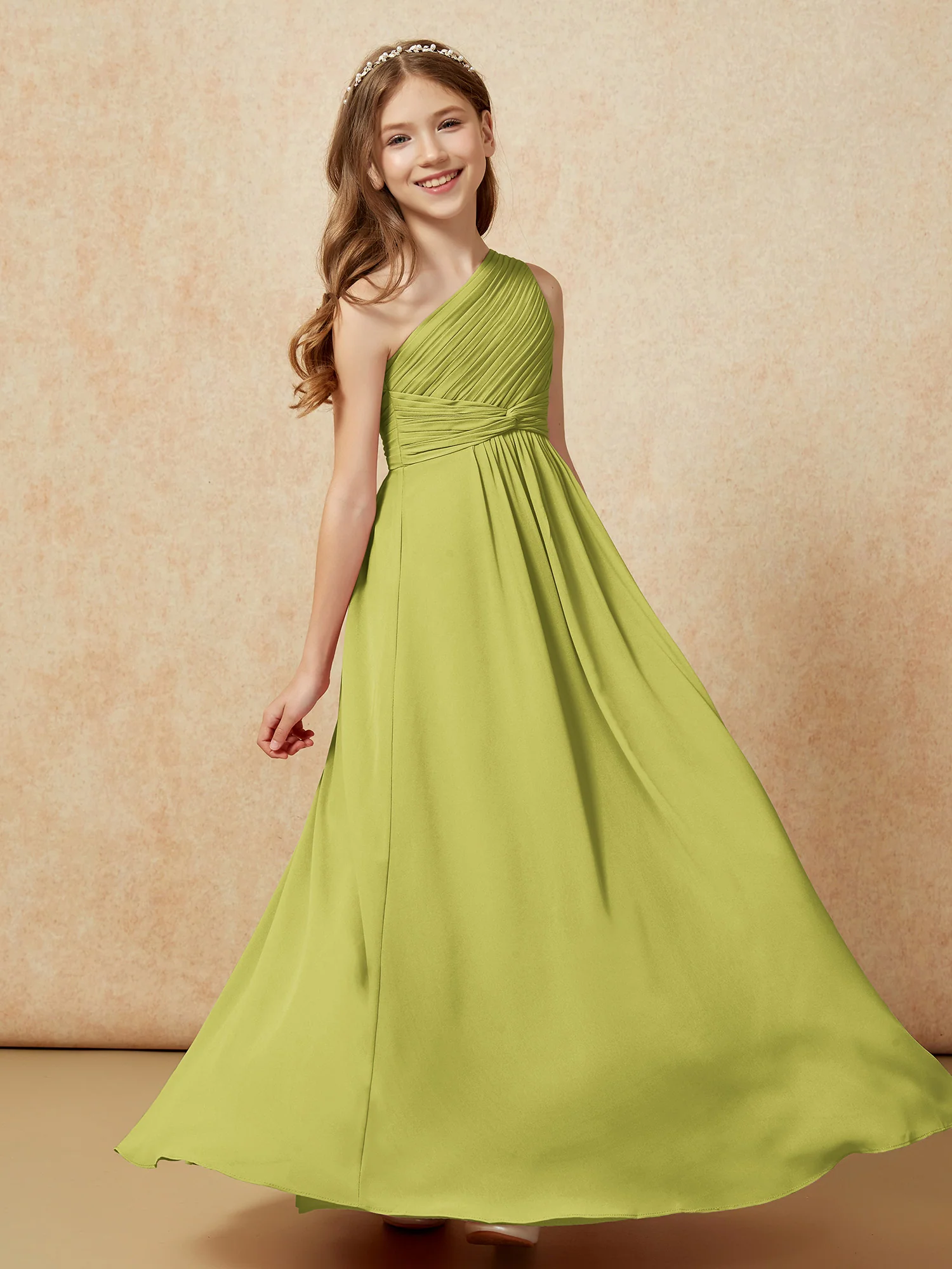 One Shoulder Pleated Chiffon Junior Bridesmaid Dress Clover - Image 5