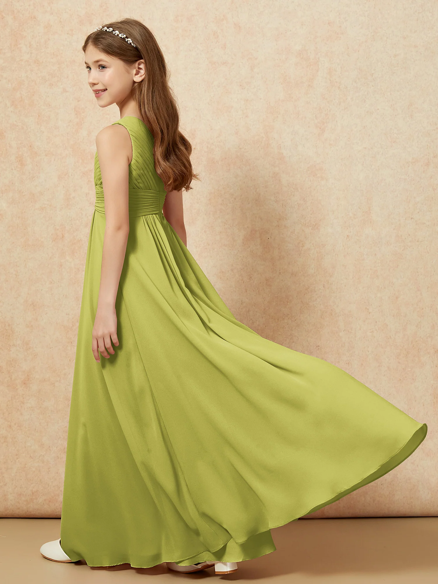 One Shoulder Pleated Chiffon Junior Bridesmaid Dress Clover - Image 6
