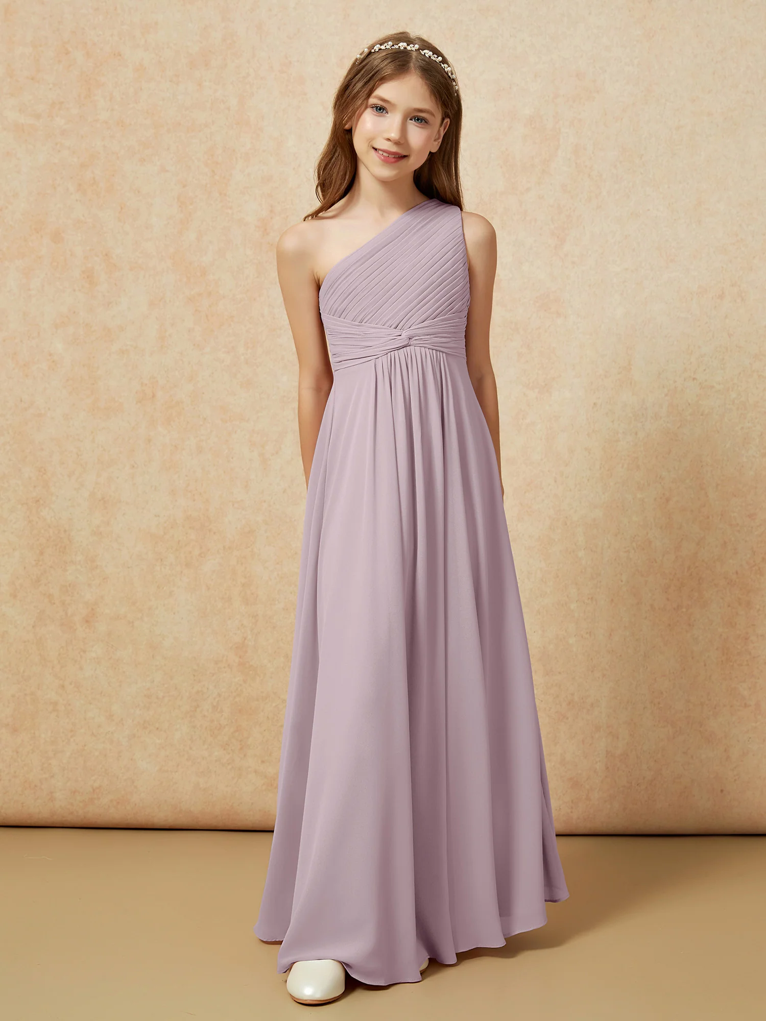 One Shoulder Pleated Chiffon Junior Bridesmaid Dress Dusk