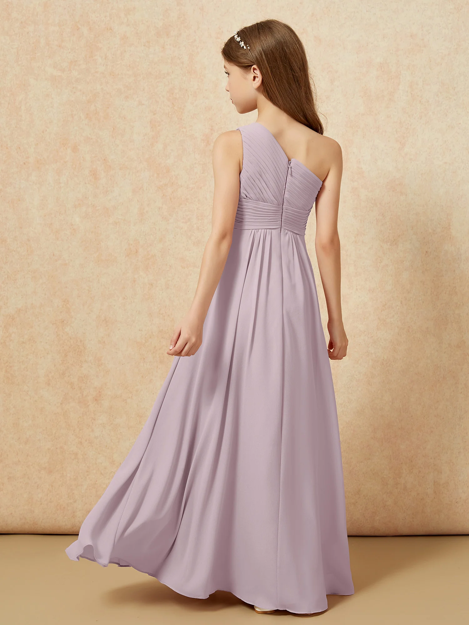 One Shoulder Pleated Chiffon Junior Bridesmaid Dress Dusk - Image 2