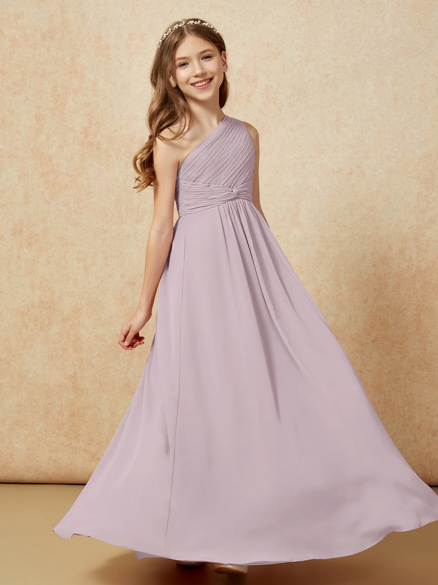 One Shoulder Pleated Chiffon Junior Bridesmaid Dress Dusk - Image 5