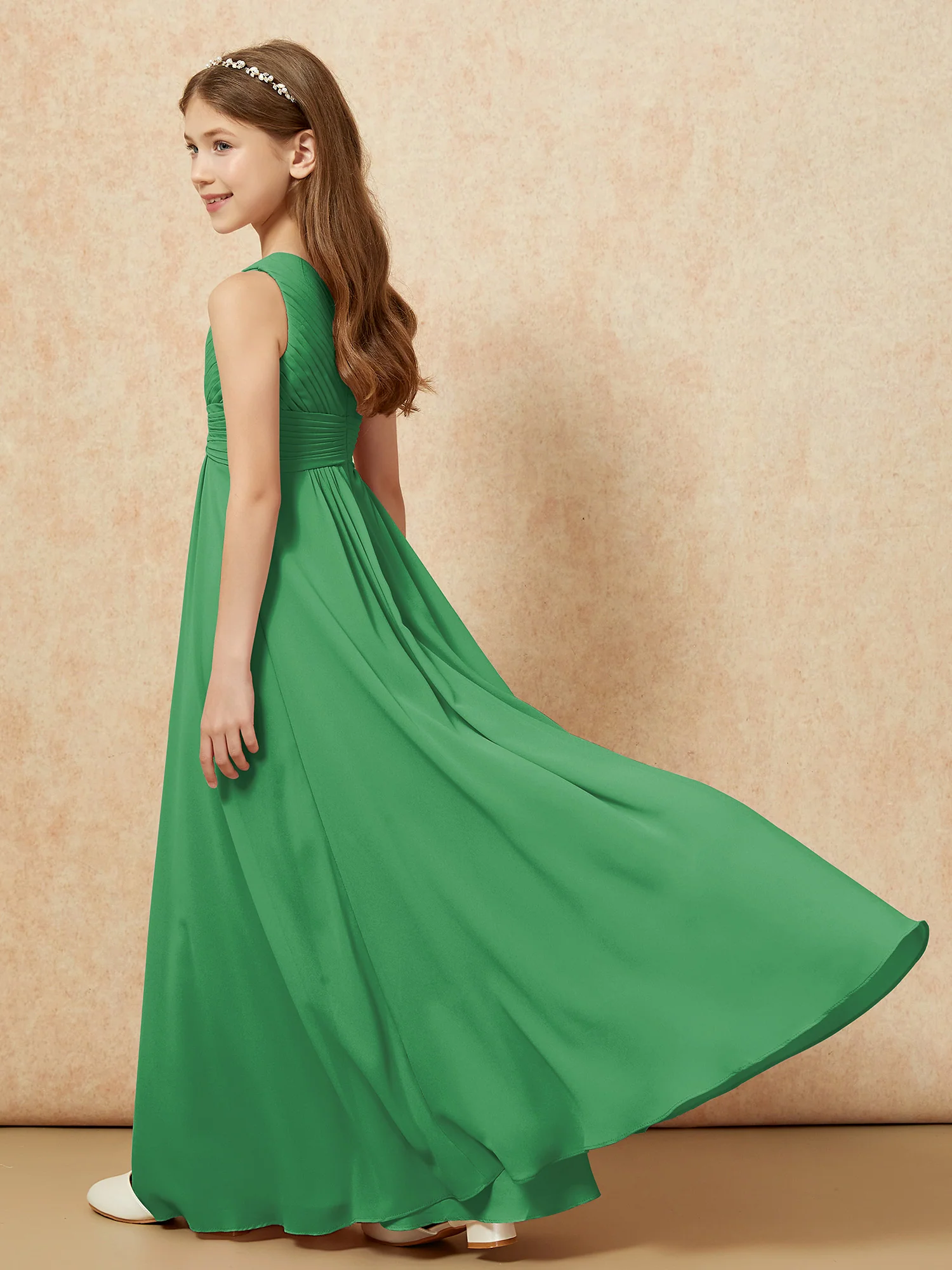 One Shoulder Pleated Chiffon Junior Bridesmaid Dress Emerald - Image 6