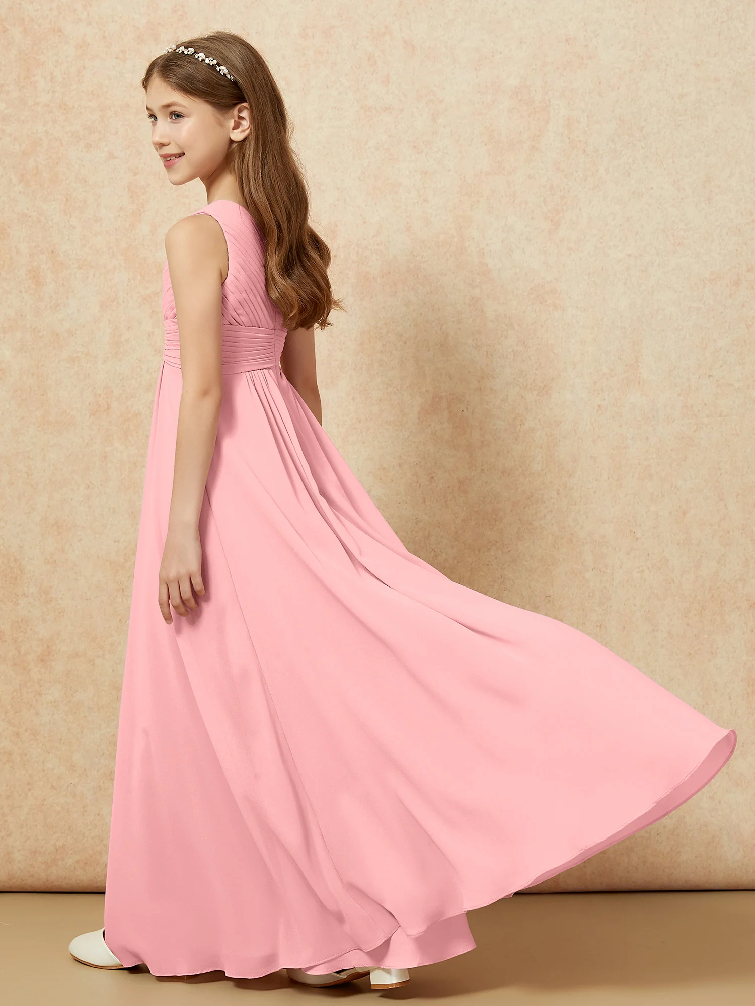 One Shoulder Pleated Chiffon Junior Bridesmaid Dress Flamingo - Image 6