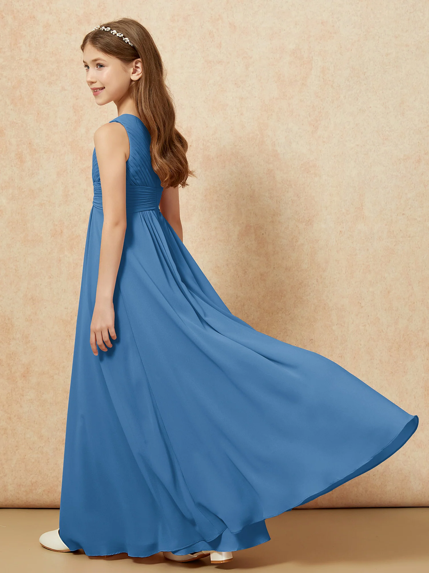 One Shoulder Pleated Chiffon Junior Bridesmaid Dress Ink Blue - Image 6
