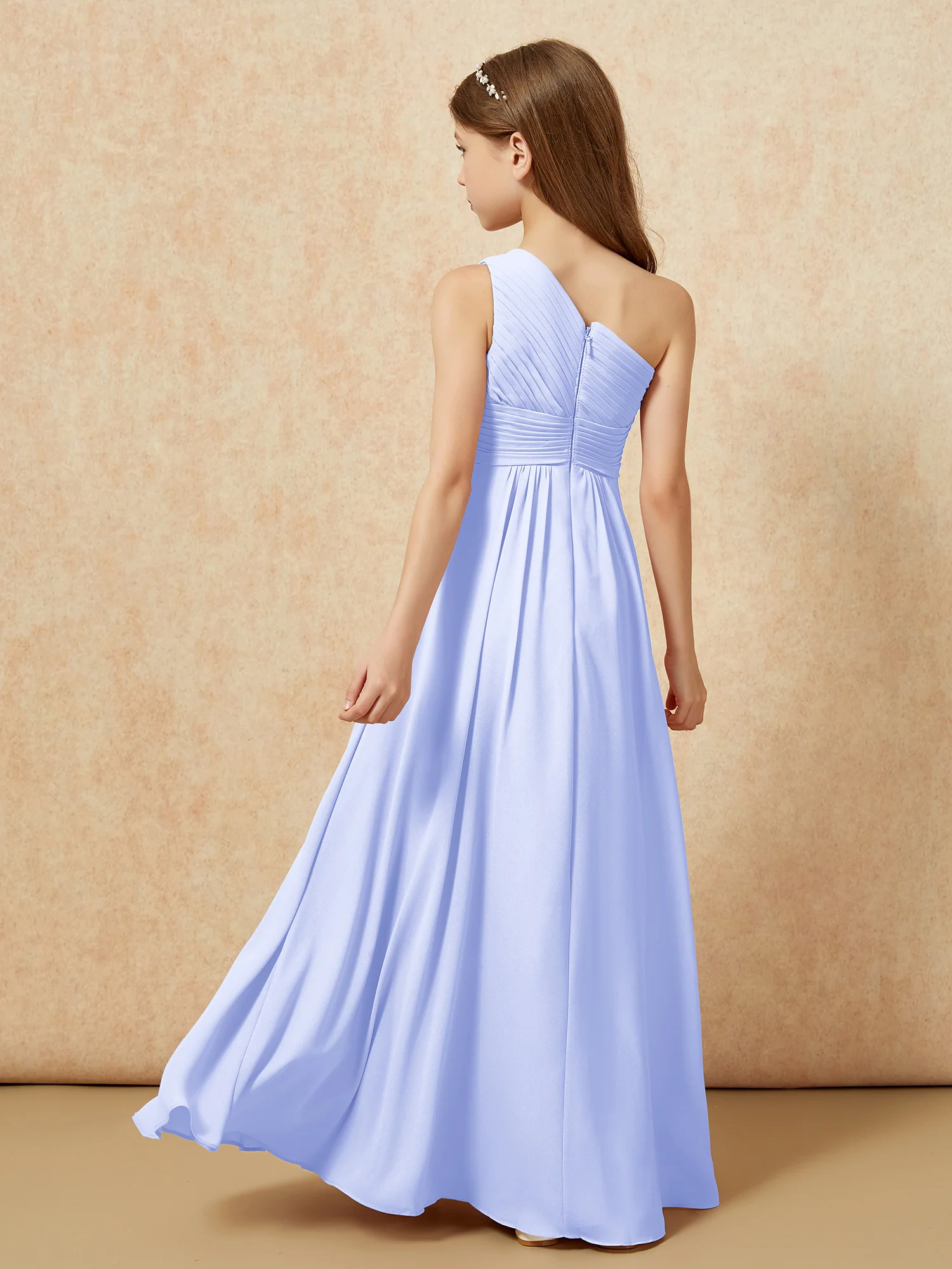 One Shoulder Pleated Chiffon Junior Bridesmaid Dress Lavender - Image 2