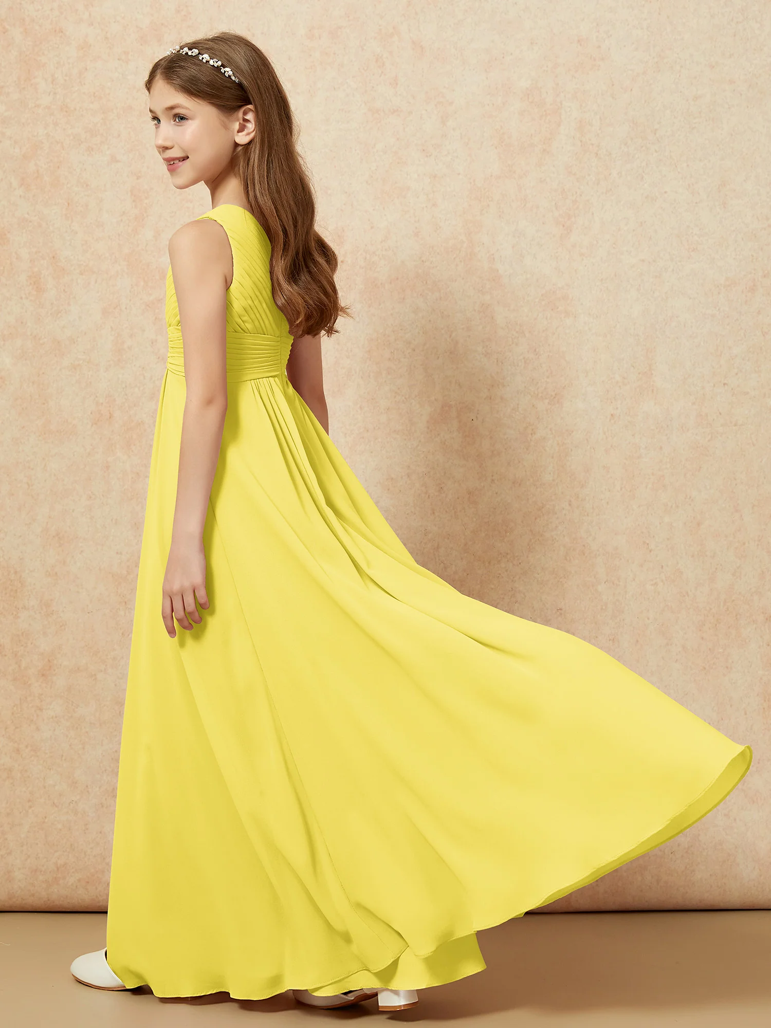 One Shoulder Pleated Chiffon Junior Bridesmaid Dress Lemon - Image 6