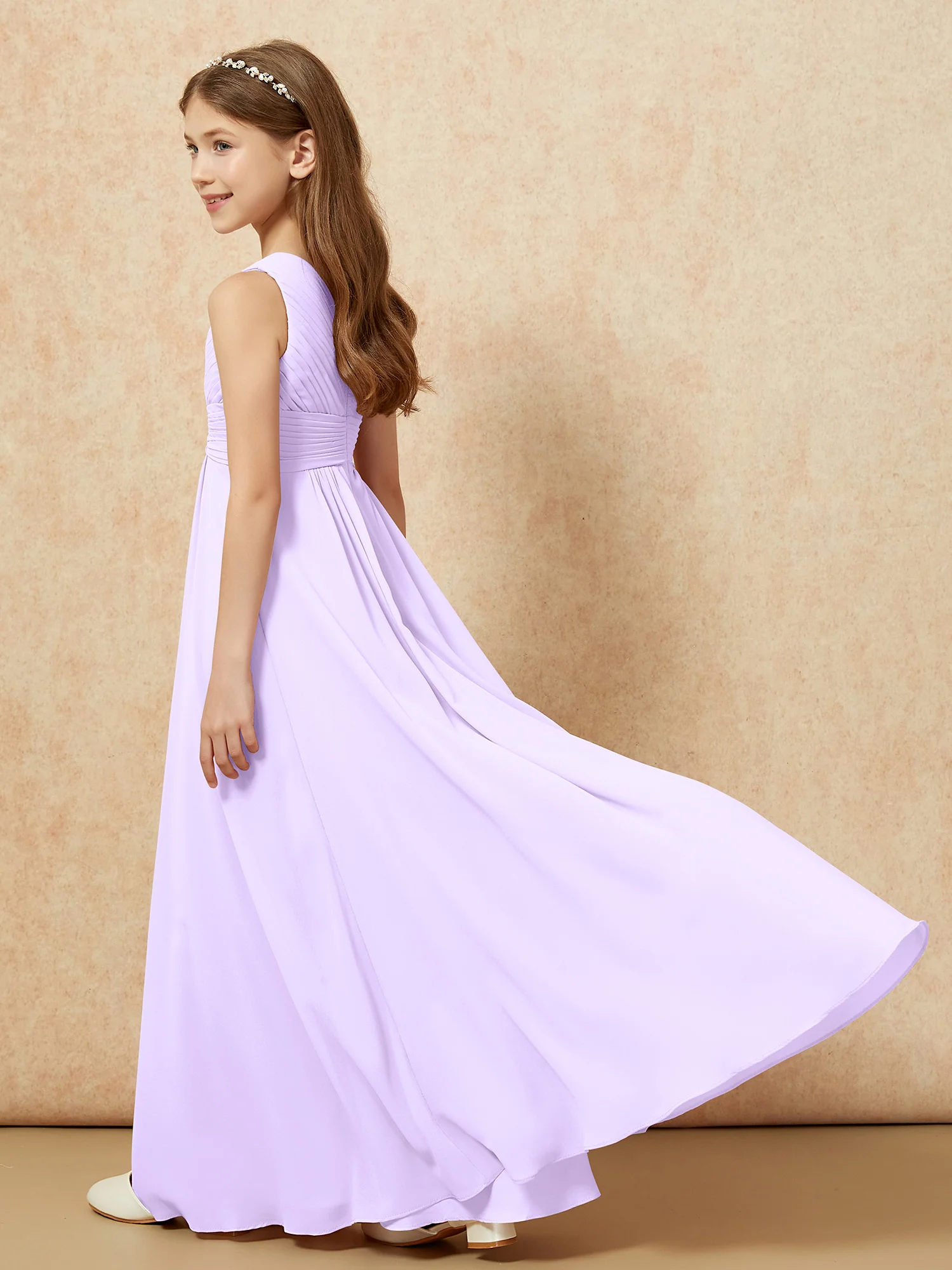 One Shoulder Pleated Chiffon Junior Bridesmaid Dress Lilac - Image 6