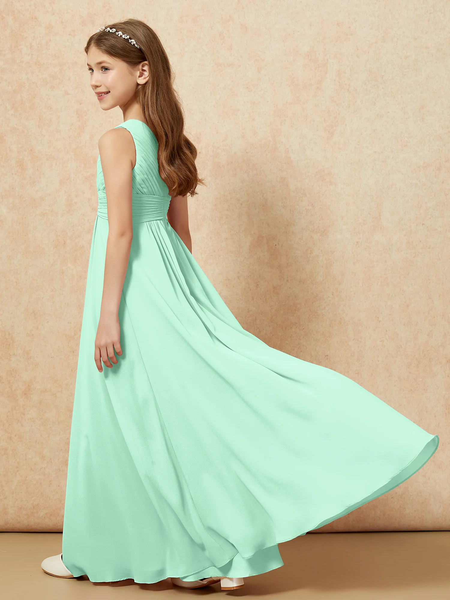 One Shoulder Pleated Chiffon Junior Bridesmaid Dress Mint Green - Image 6