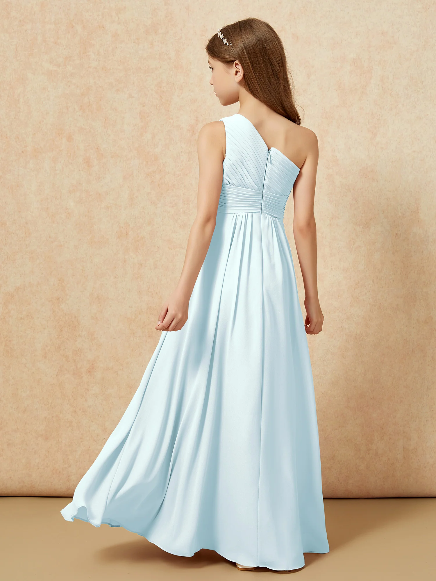 One Shoulder Pleated Chiffon Junior Bridesmaid Dress Mist - Image 2