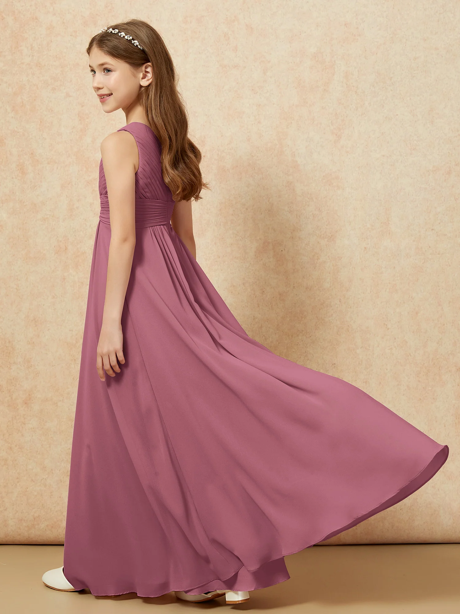 One Shoulder Pleated Chiffon Junior Bridesmaid Dress Mulberry - Image 6