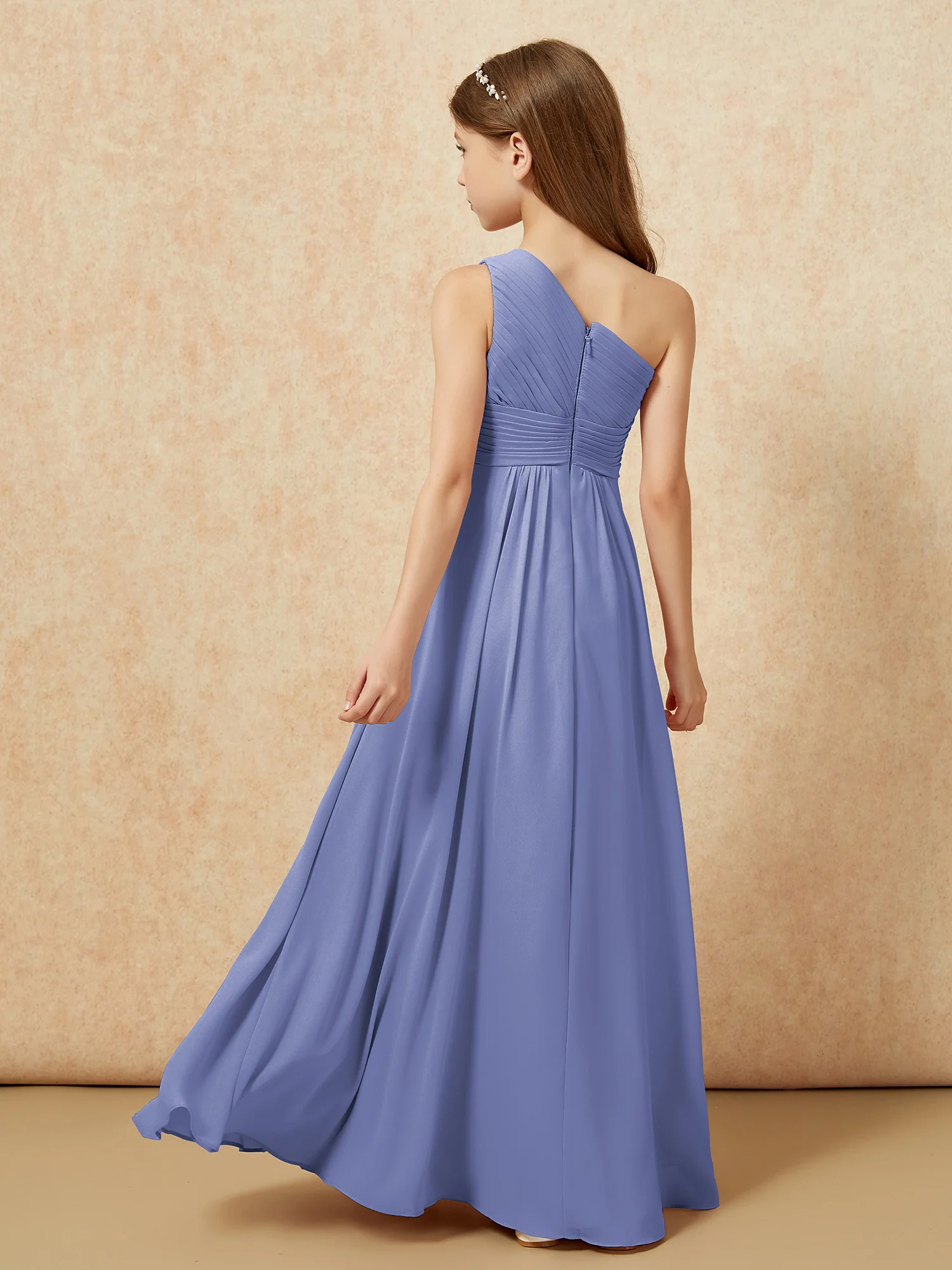 One Shoulder Pleated Chiffon Junior Bridesmaid Dress Periwinkle - Image 2