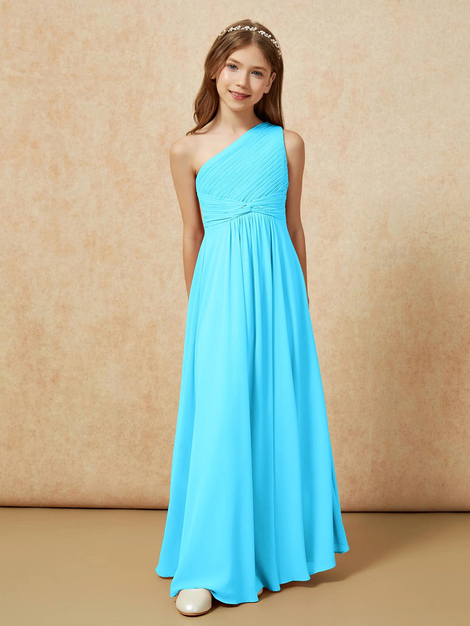 One Shoulder Pleated Chiffon Junior Bridesmaid Dress Pool