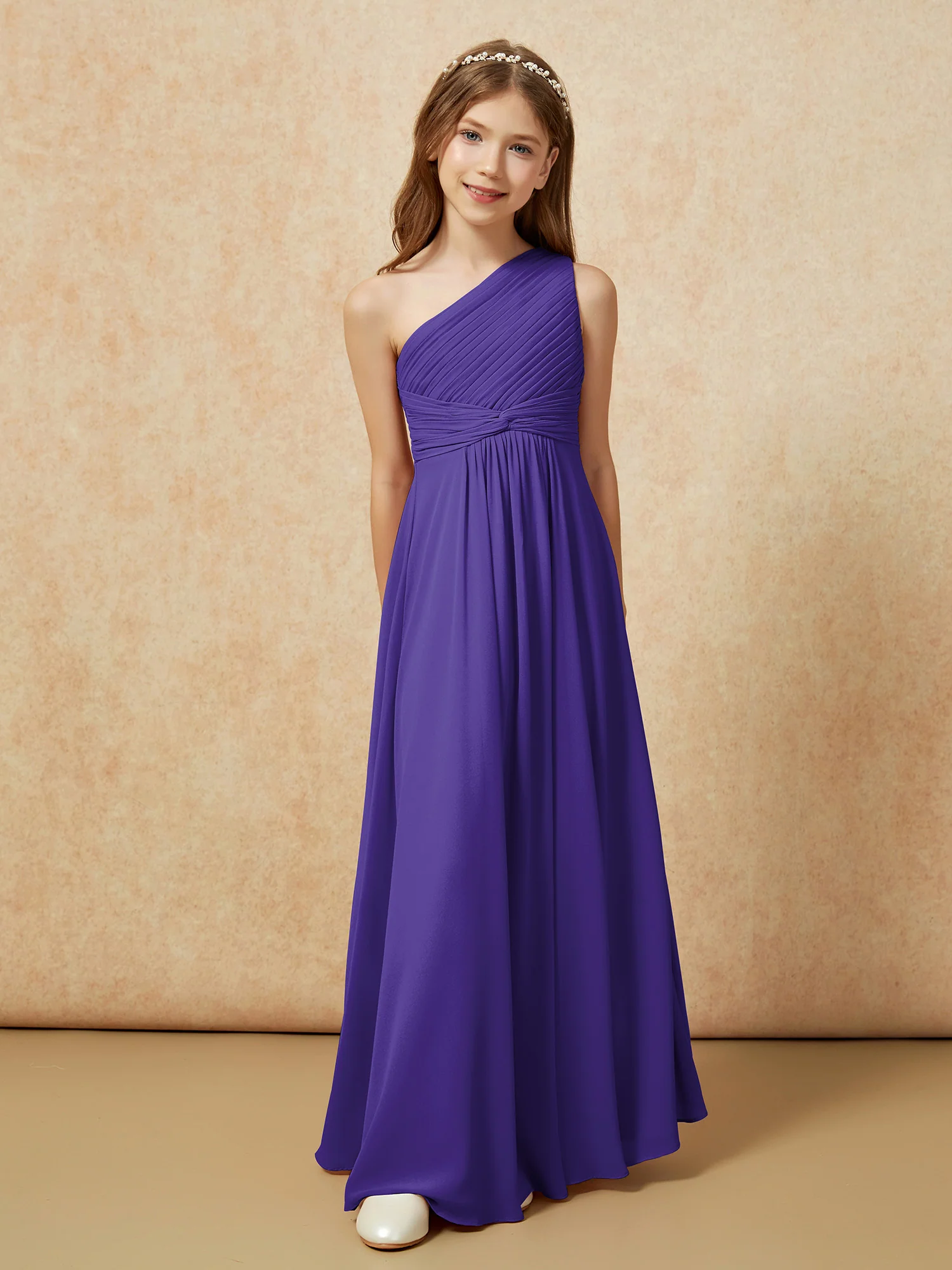 One Shoulder Pleated Chiffon Junior Bridesmaid Dress Regency
