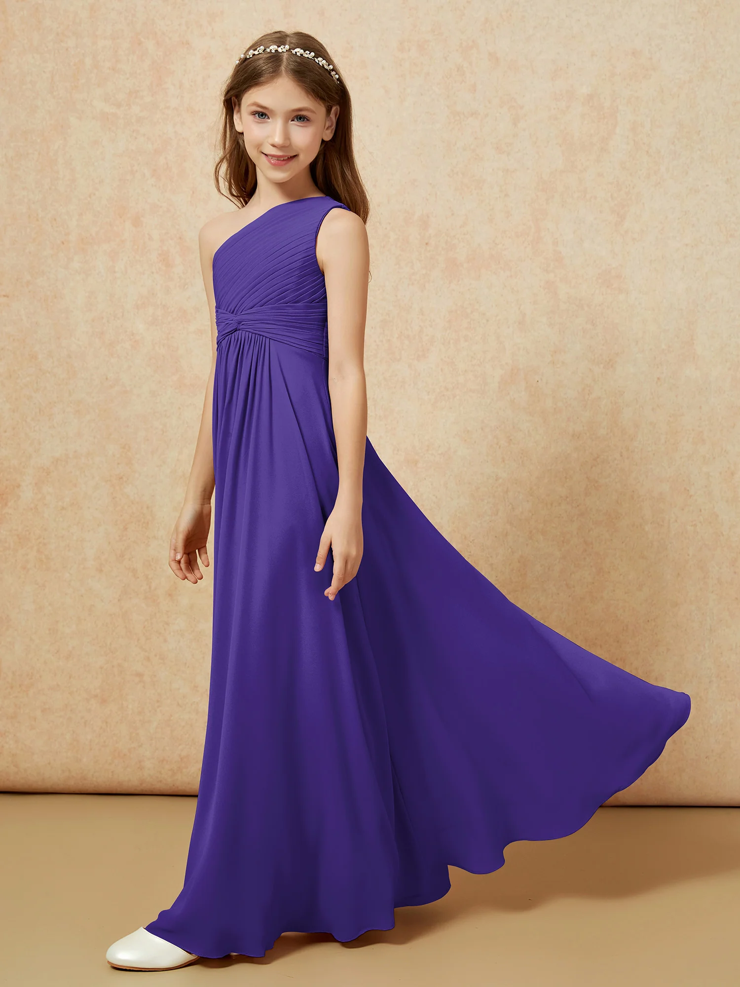 One Shoulder Pleated Chiffon Junior Bridesmaid Dress Regency - Image 3