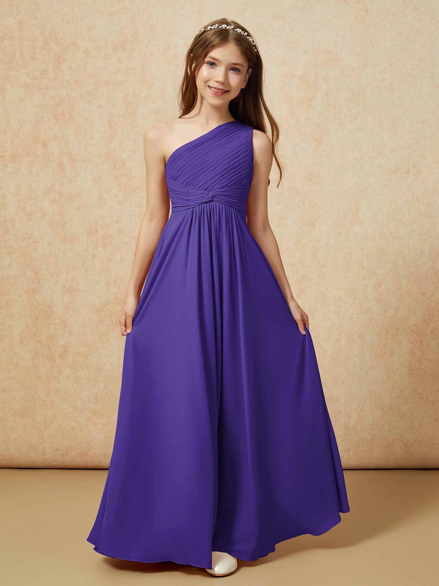 One Shoulder Pleated Chiffon Junior Bridesmaid Dress Regency - Image 4