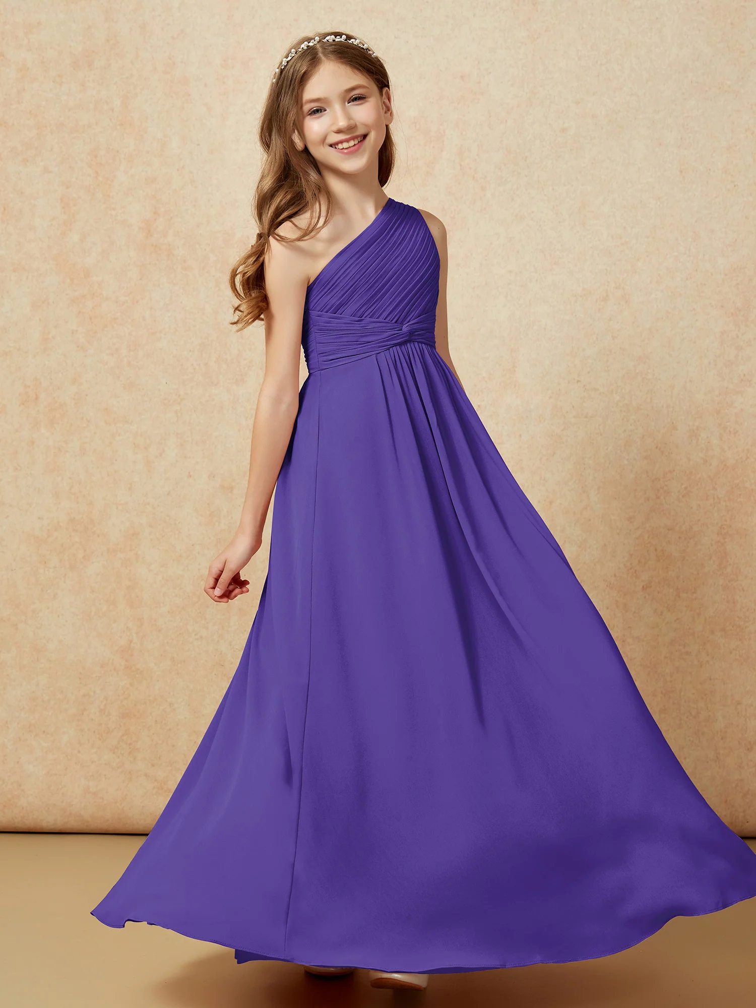 One Shoulder Pleated Chiffon Junior Bridesmaid Dress Regency - Image 5