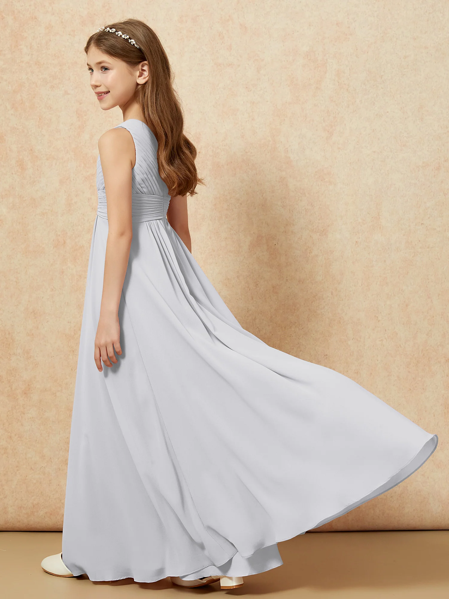 One Shoulder Pleated Chiffon Junior Bridesmaid Dress Silver - Image 6