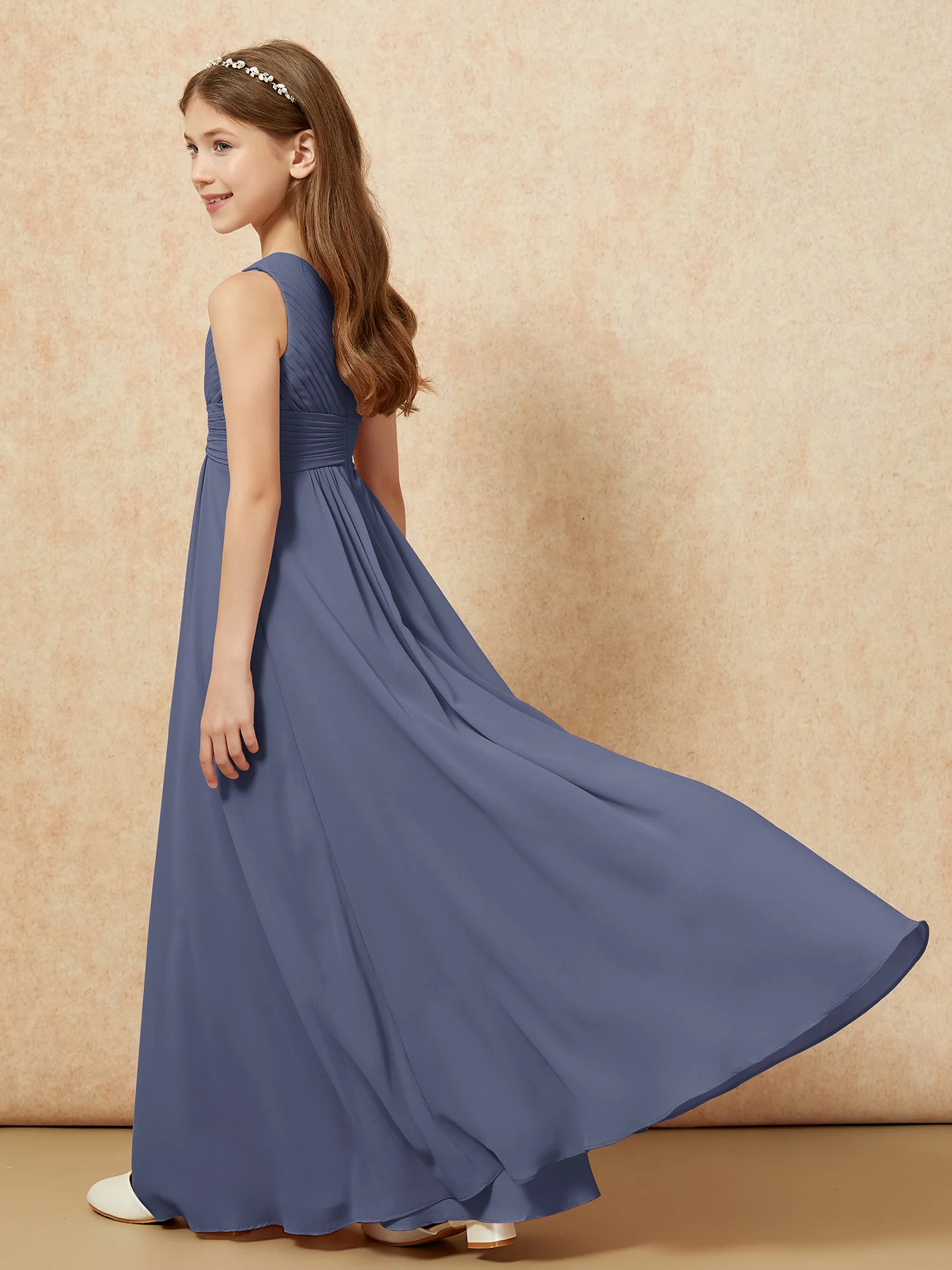 One Shoulder Pleated Chiffon Junior Bridesmaid Dress Stormy - Image 6