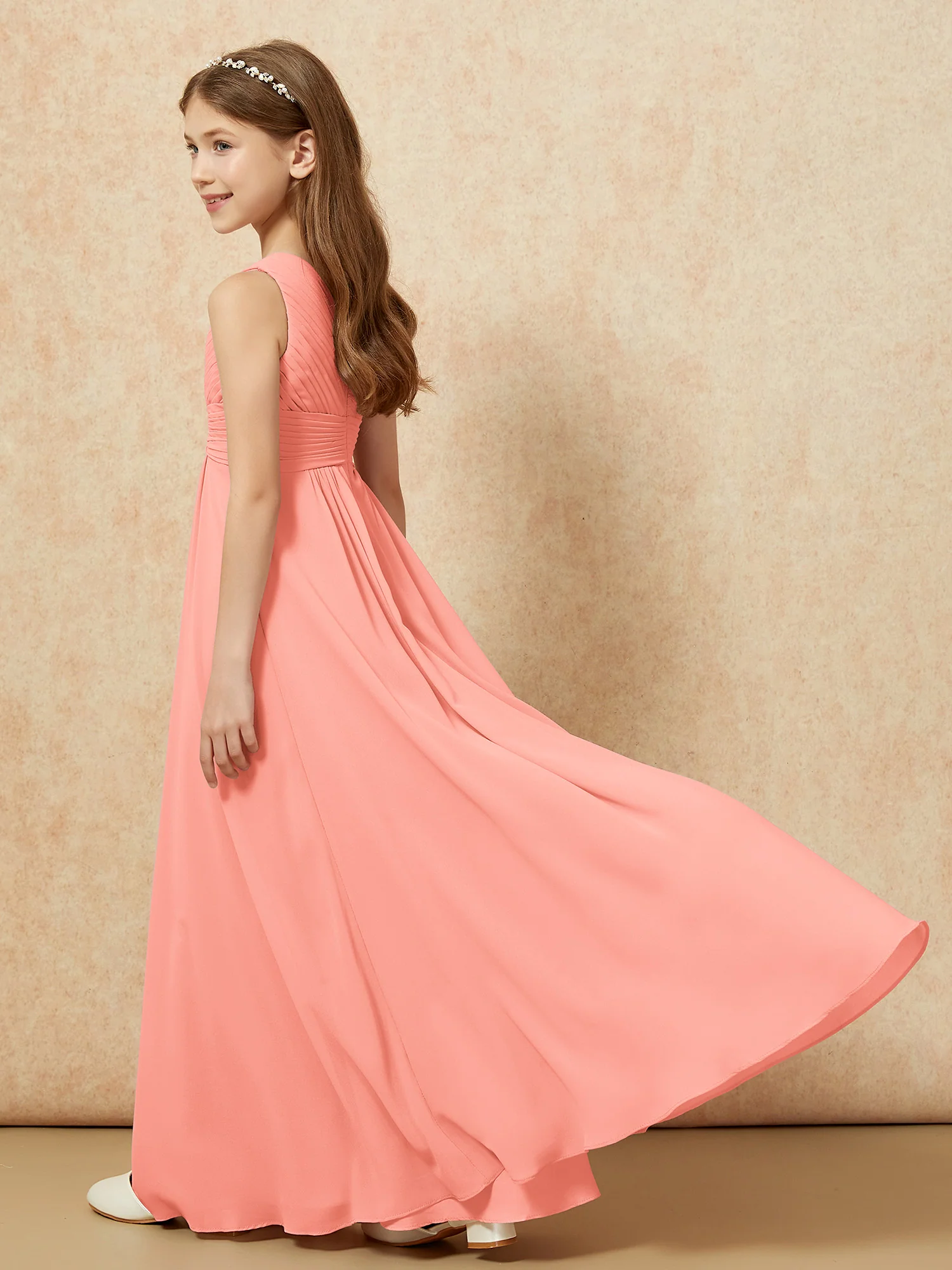 One Shoulder Pleated Chiffon Junior Bridesmaid Dress Sunset - Image 6