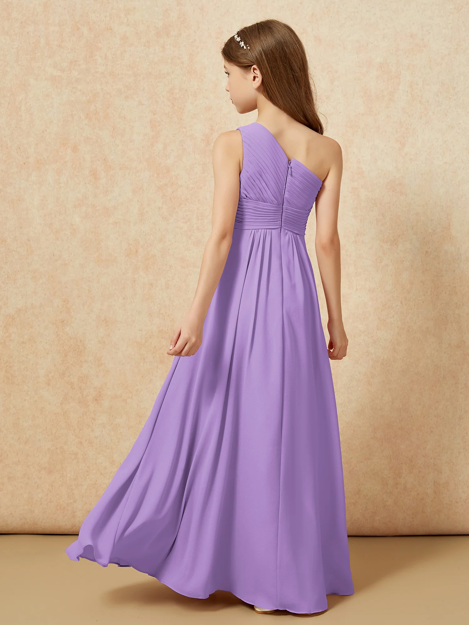 One Shoulder Pleated Chiffon Junior Bridesmaid Dress Tahiti - Image 2
